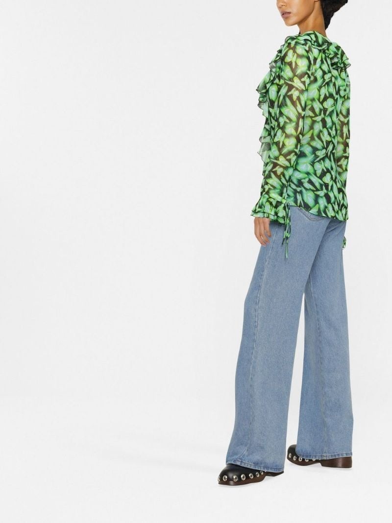 graphic-print ruffle-detail blouse - 4