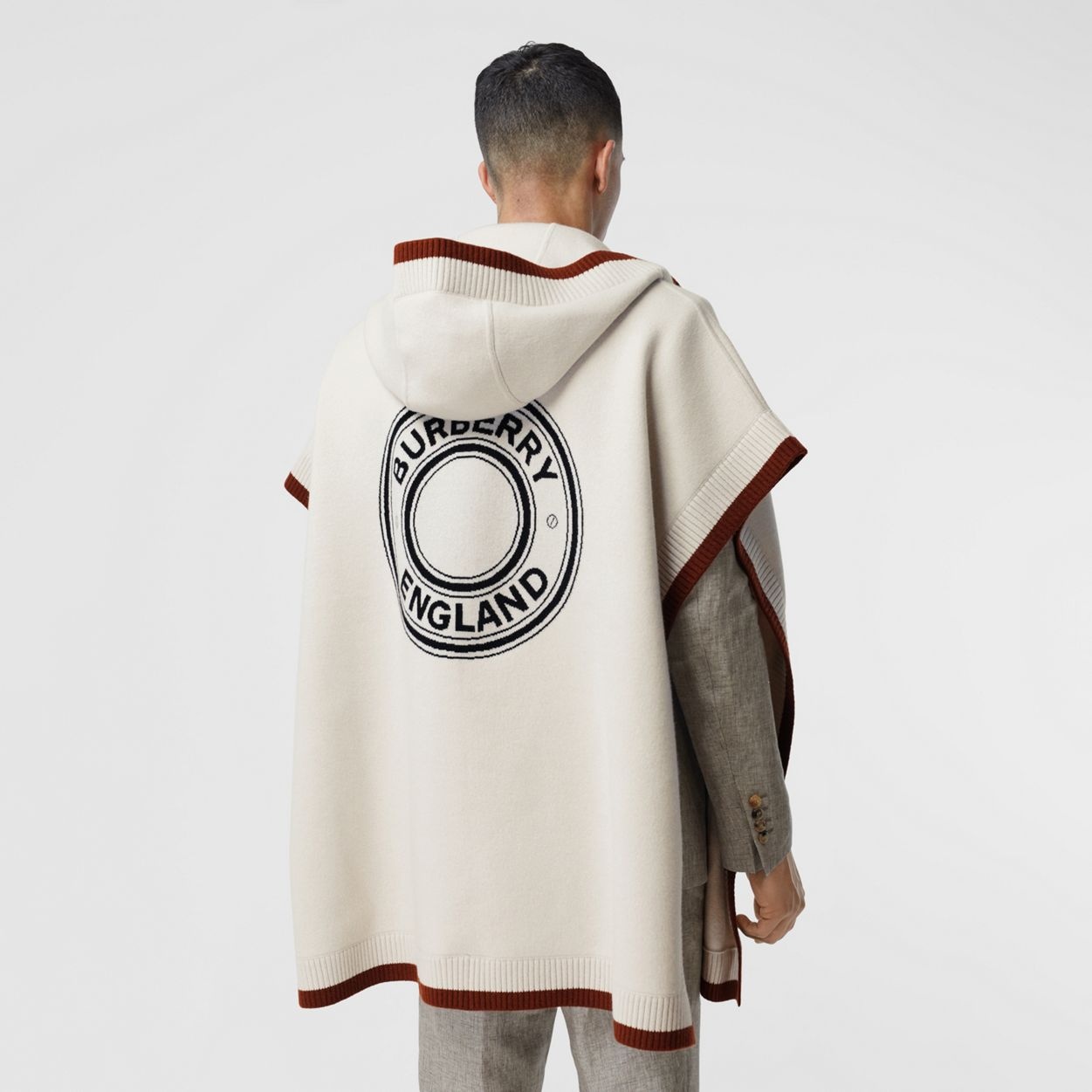 Logo Graphic Wool Cashmere Jacquard Hooded Cape - 9