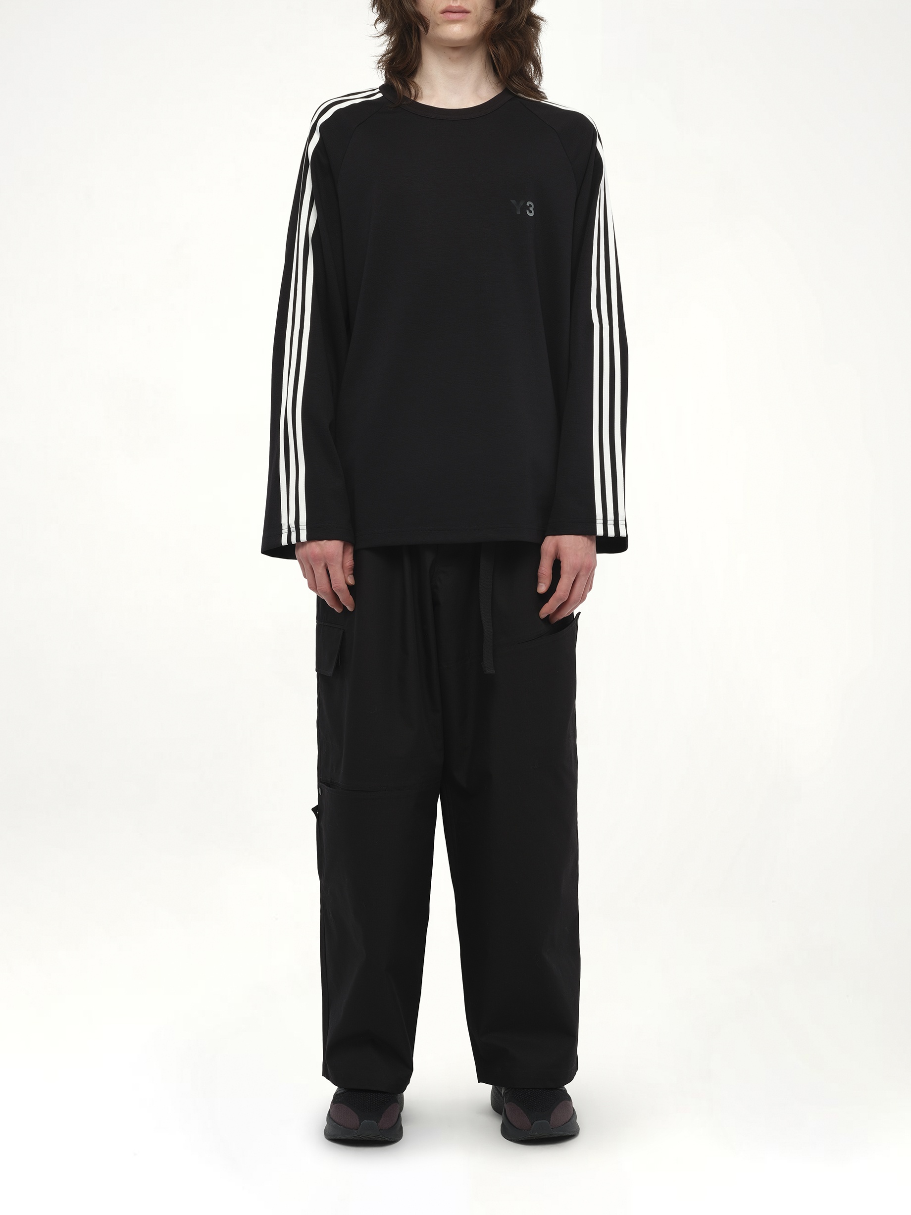 Wire Stripe Long Sleeve T-Shirt in Black - 7