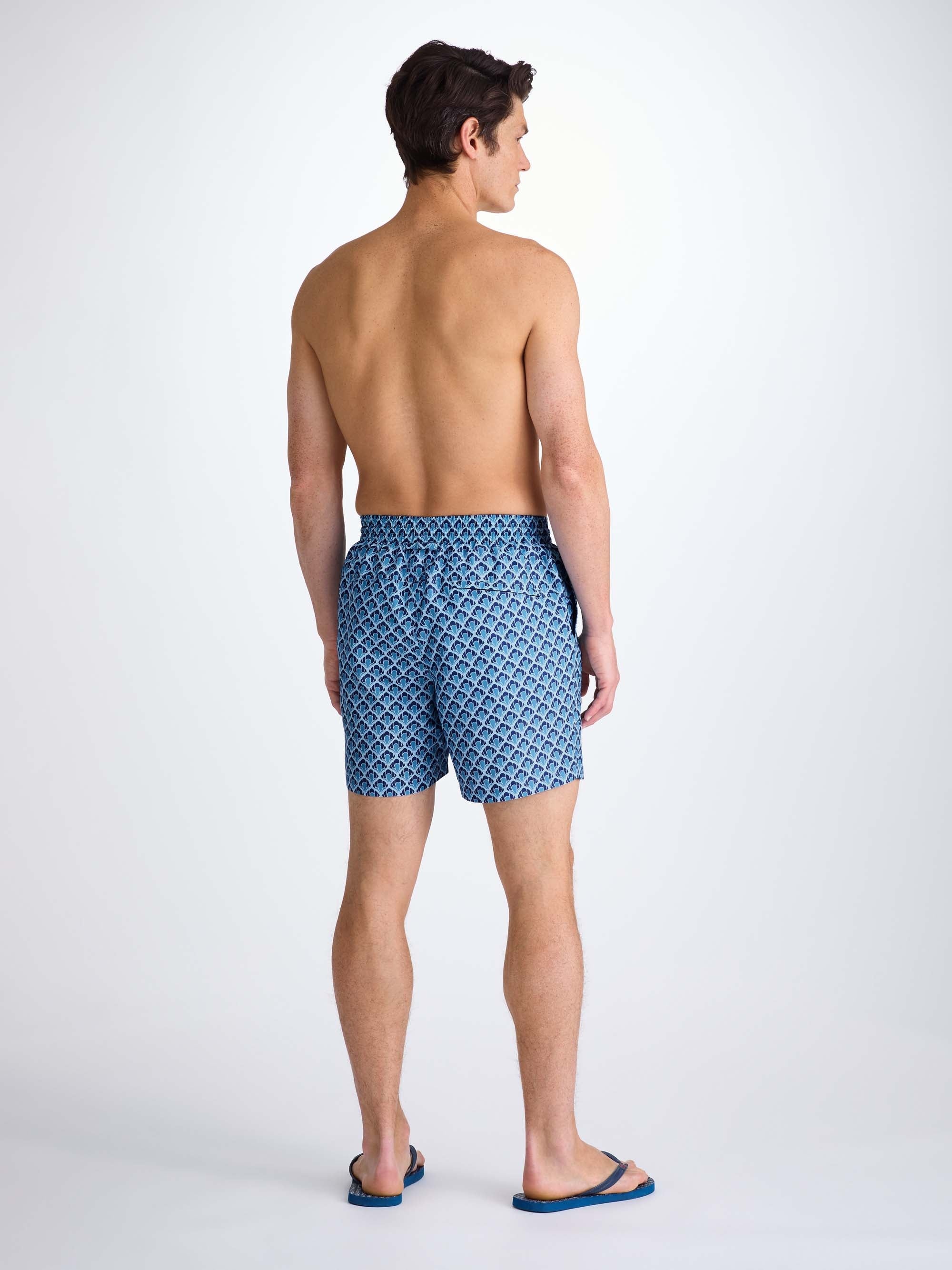 Men's Swim Shorts Mid Blue Scalloped Leaf Print - 4