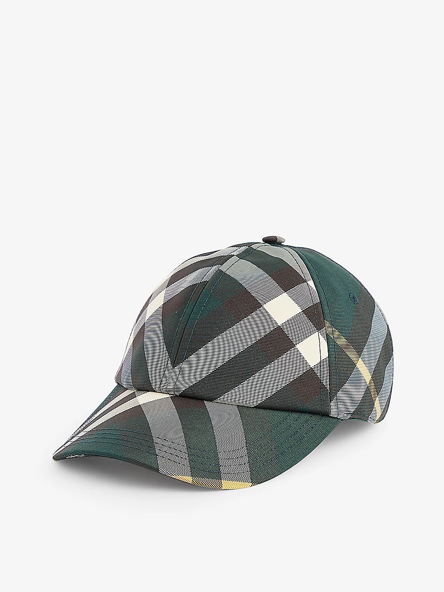 Check-pattern curved-hem twill hat - 1