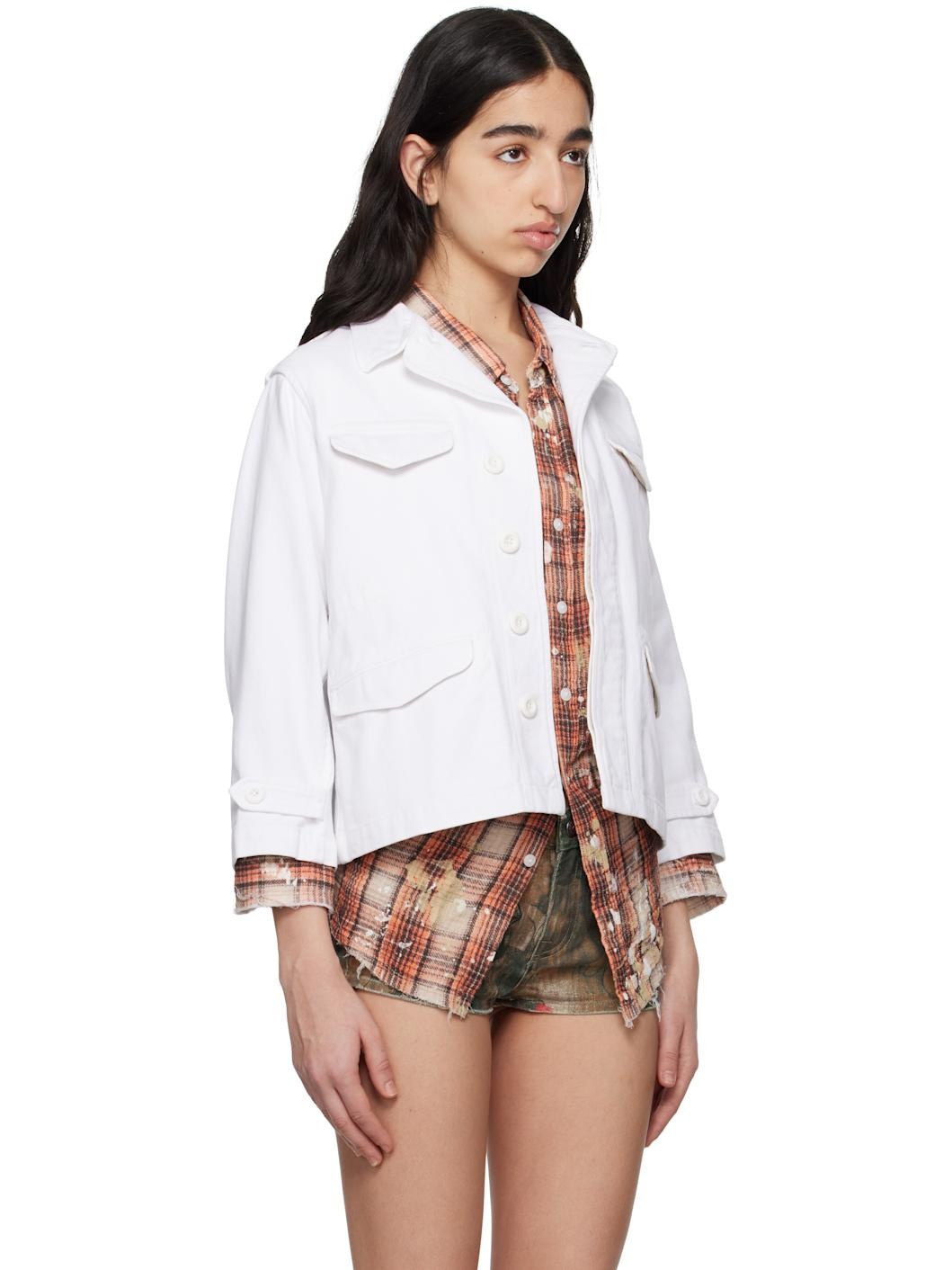 White Boxy Army Denim Jacket - 2