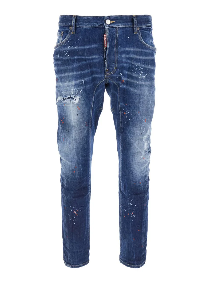 DSQUARED2 'Tidy Biker' Blue Jeans With Paint Embellishments And Logo Patch On The Rear In Denim Man - 1
