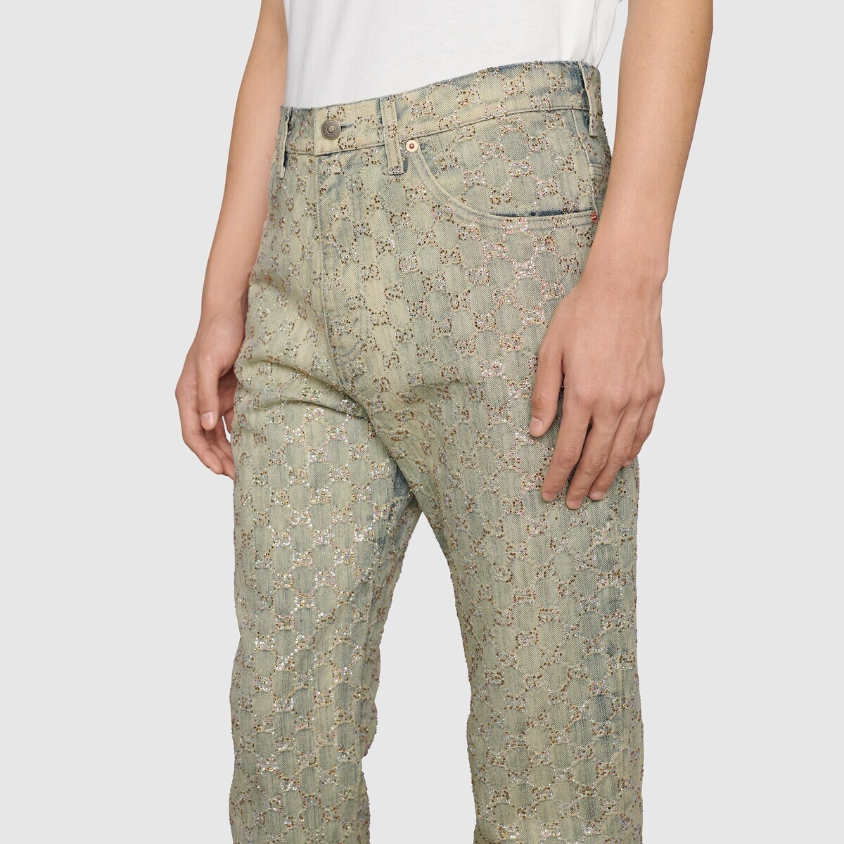 GG jacquard denim pant with crystals - 7