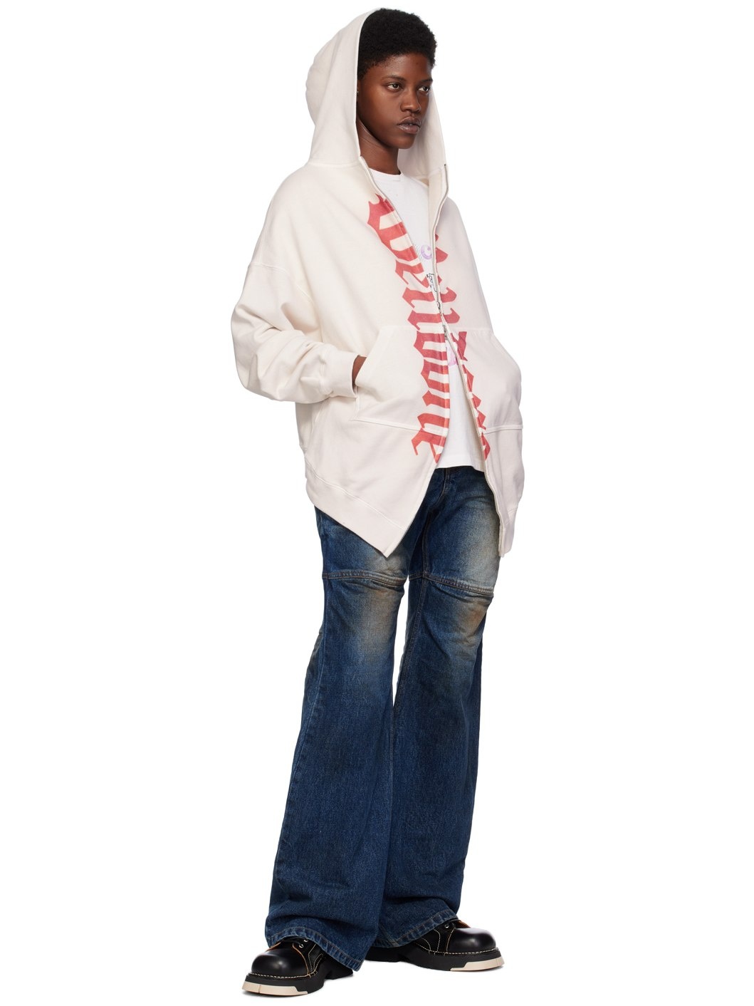 White Printed Hoodie - 4