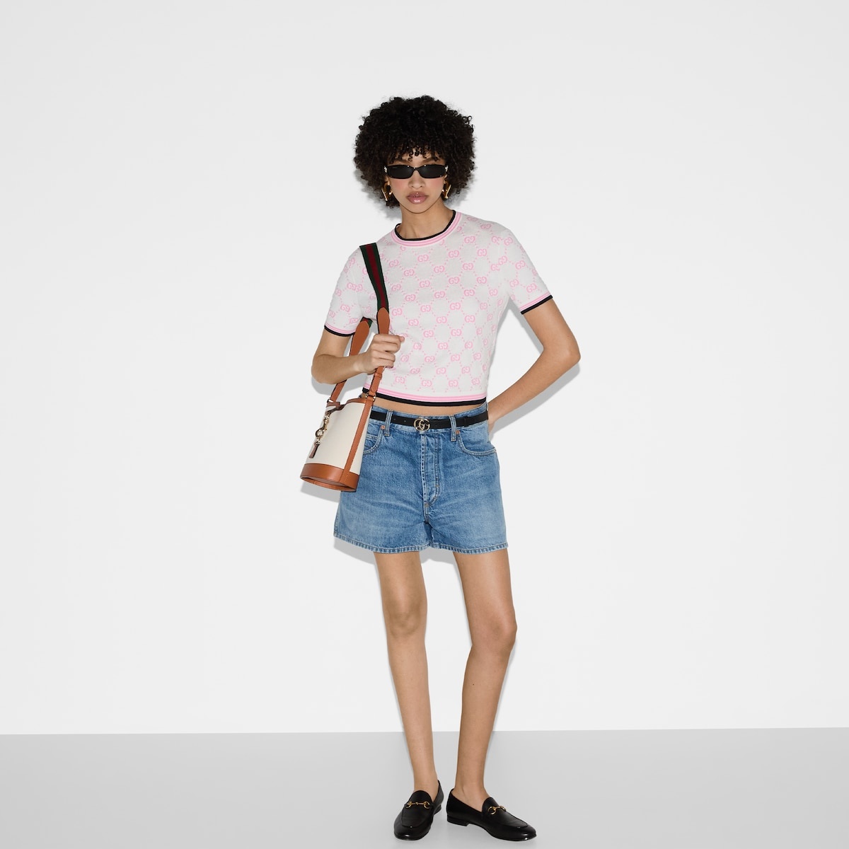 Cotton crewneck top with GG intarsia - 6