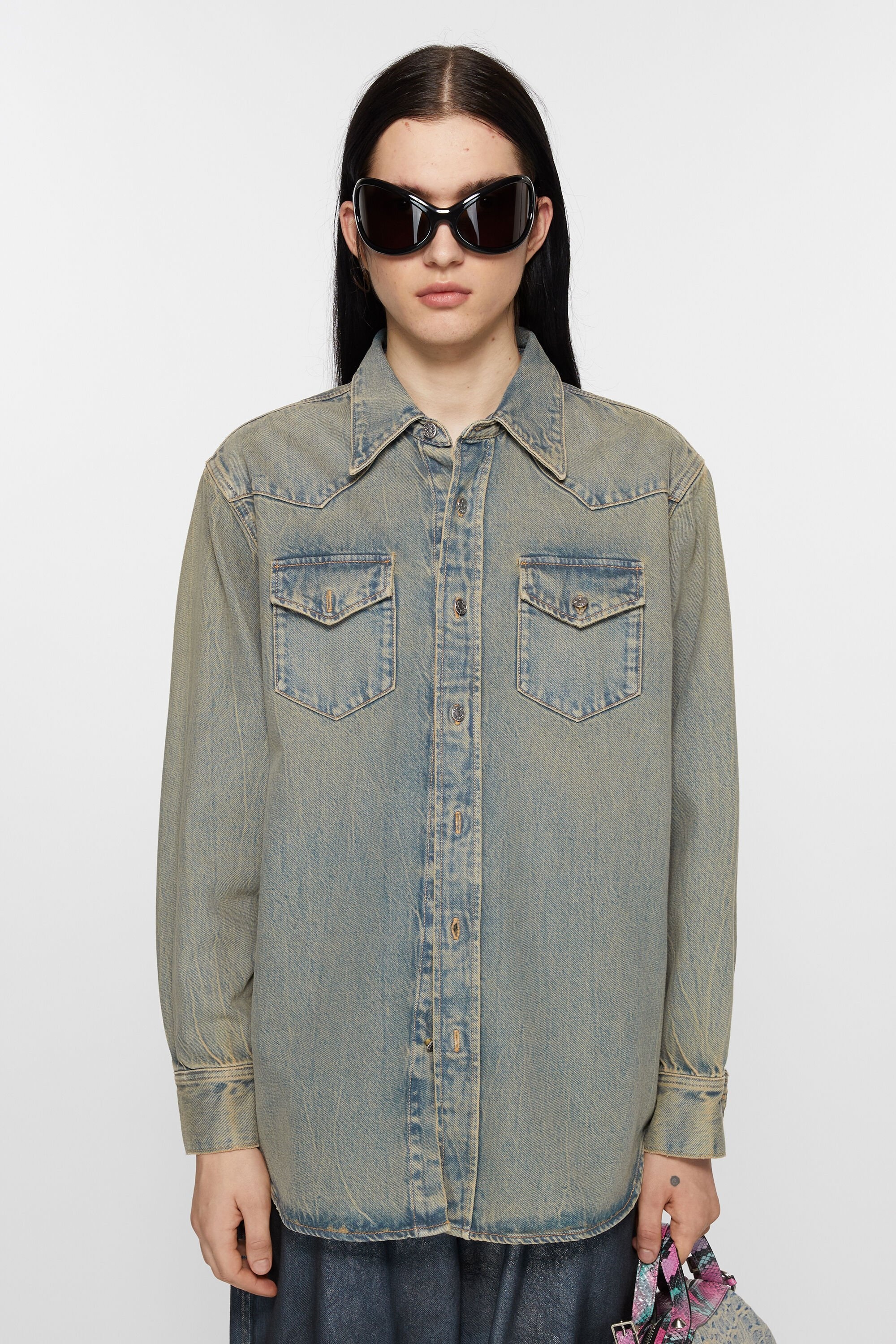 Denim shirt - Relaxed fit - Blue/beige - 2