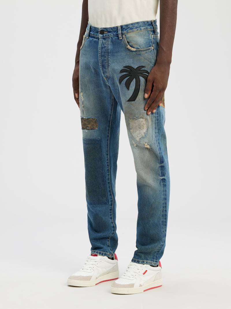 CURVED PALM TREE REGULAR DENIM PANTS 4
