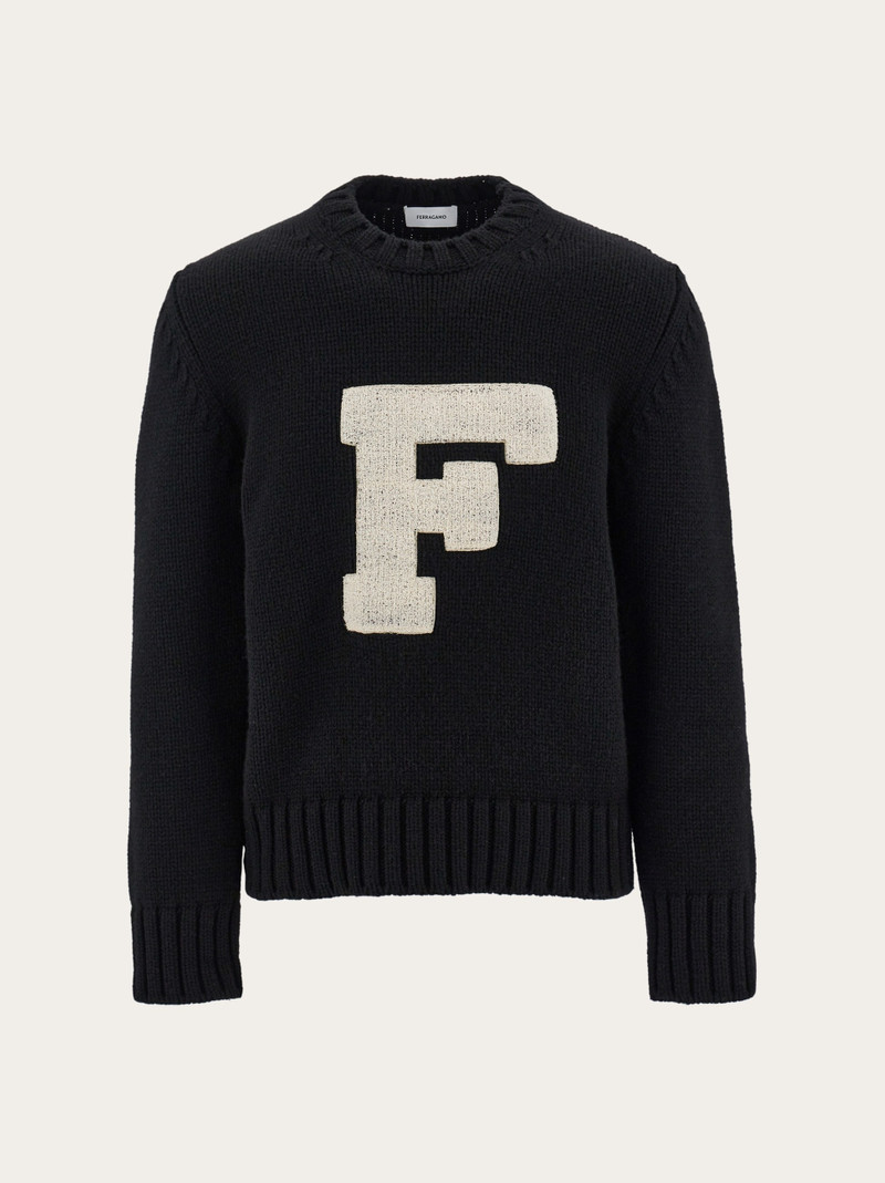 Crew neck sweater with applied F detail 1