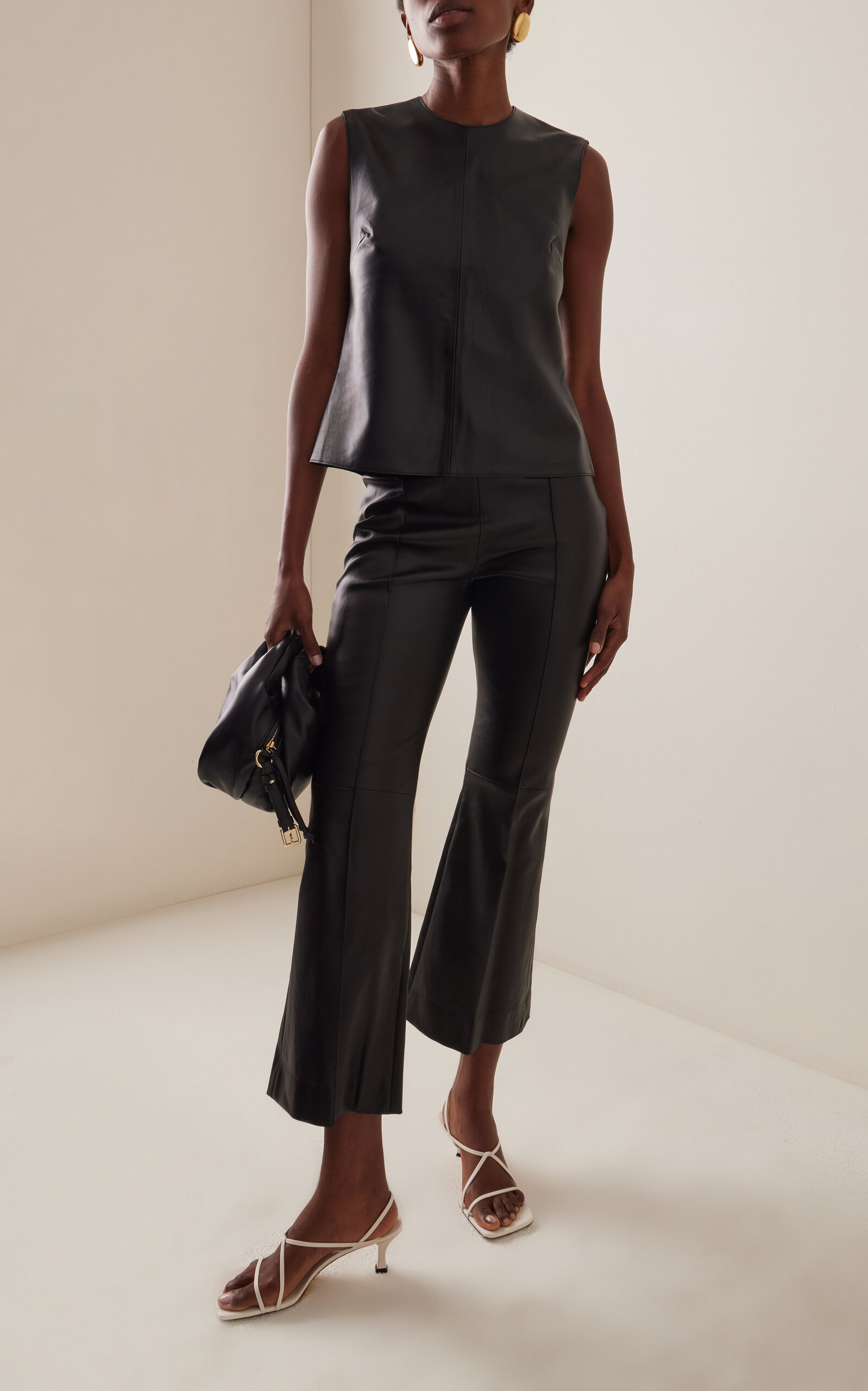 Cropped Leather Flared Pants black - 2