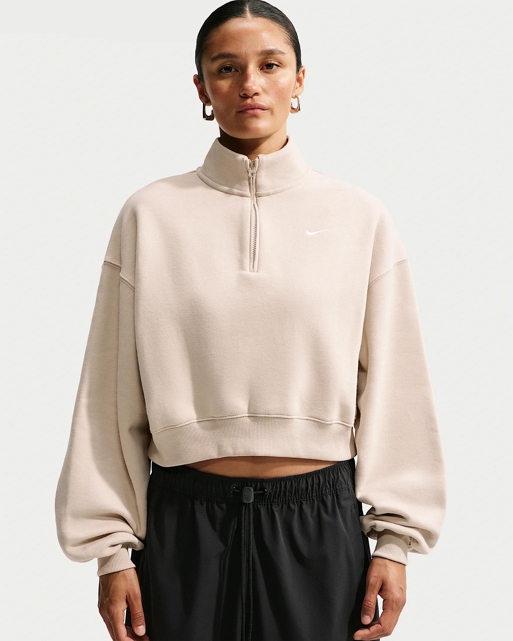 Nike Studio Fleece Medium Weight Women's Oversized 1/4-Zip Cropped Top - 1