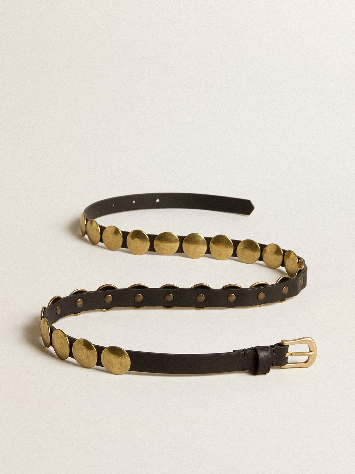 Black Trinidad belt in washed leather with gold studs - 4