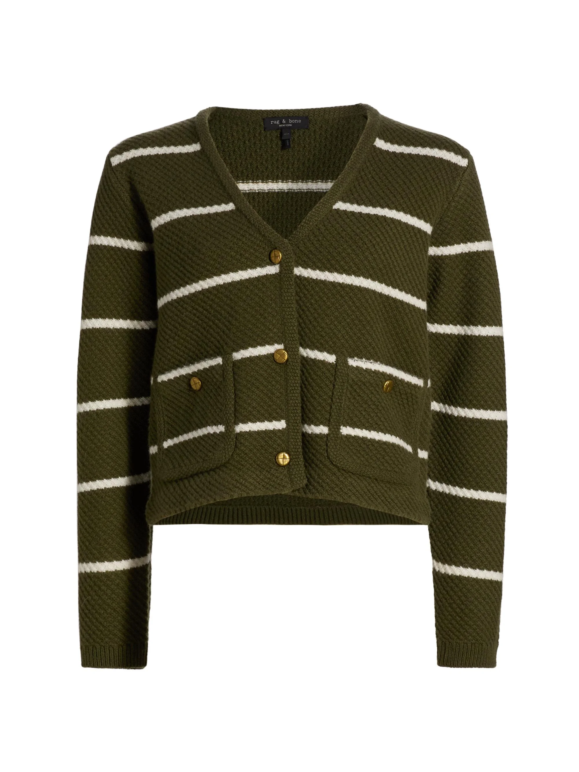 Women's Peggy Striped Wool V-Neck Cardigan - Army Multi - 1