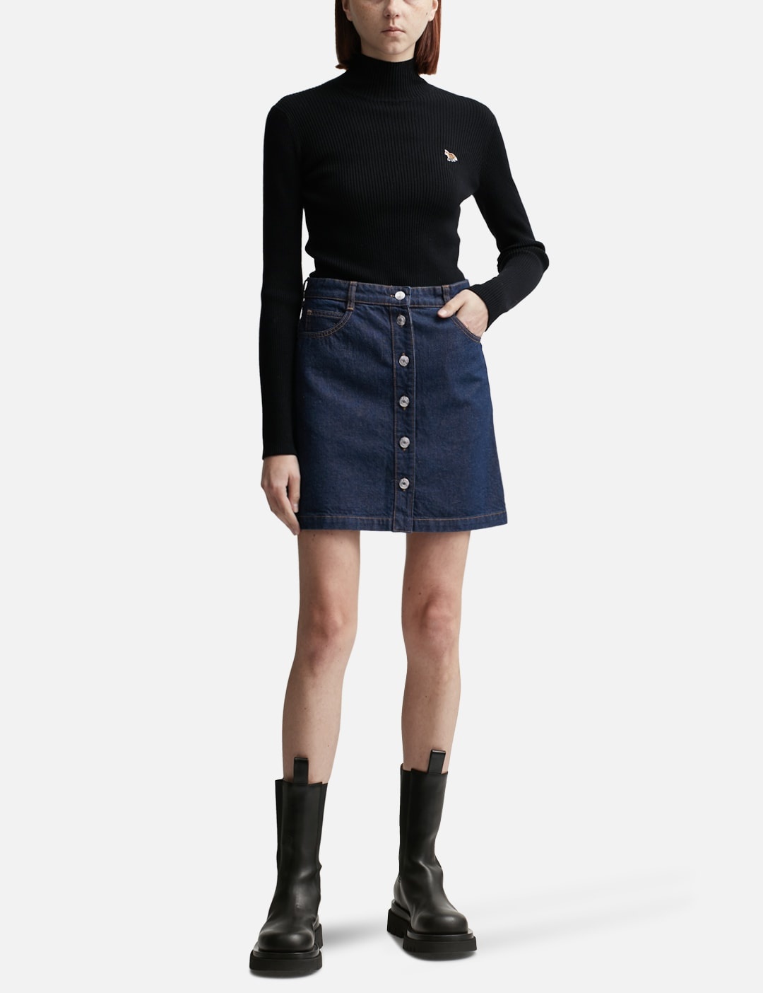 BUTTONED DENIM MINI SKIRT - 4