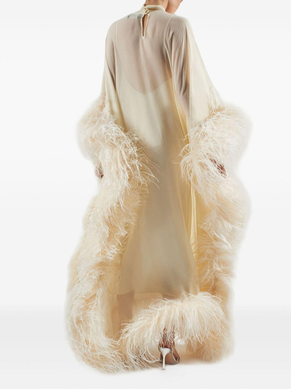 feather-trimmed silk maxi dress - 3