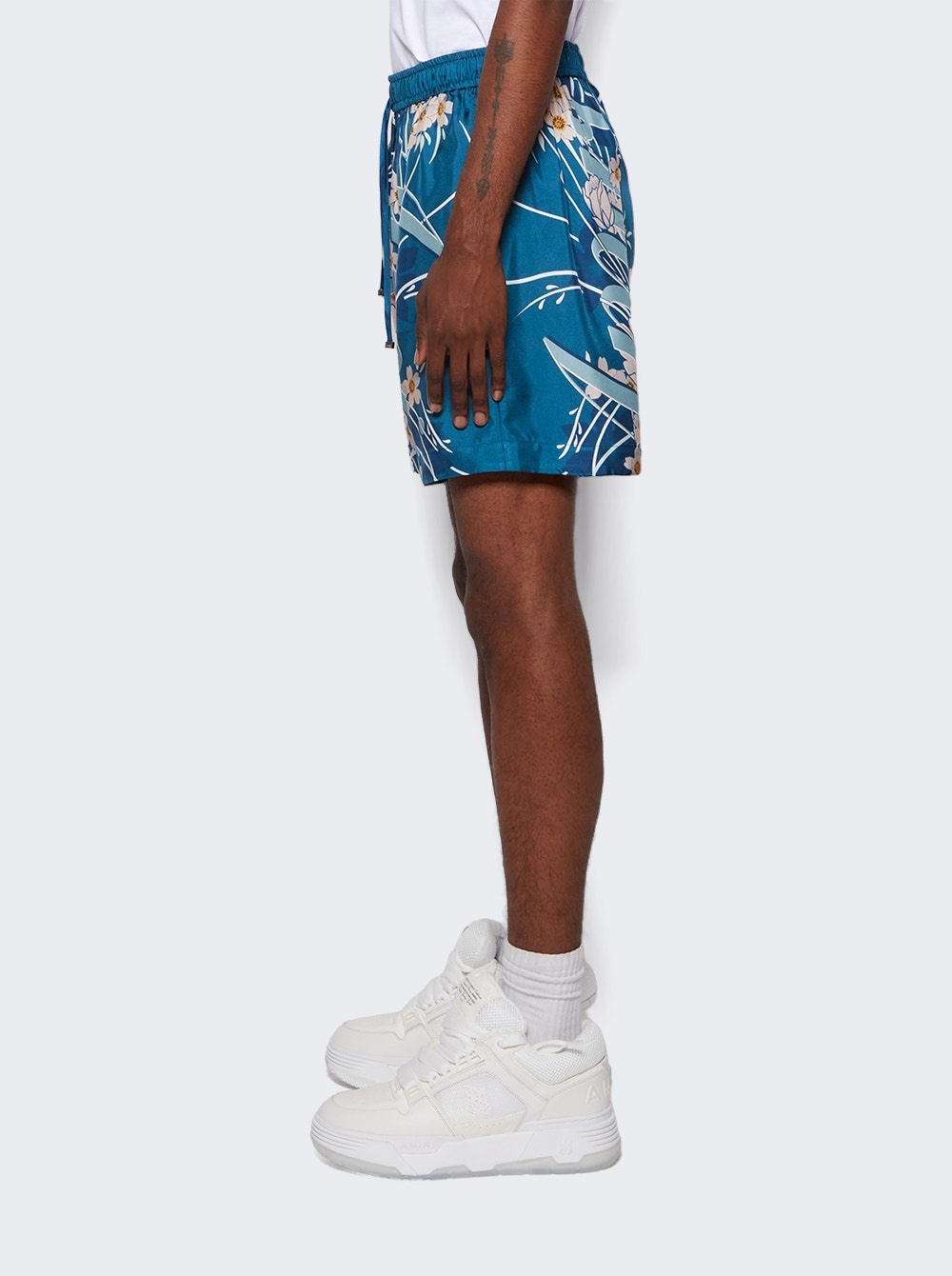 Floral Drawstring Shorts Blue - 4