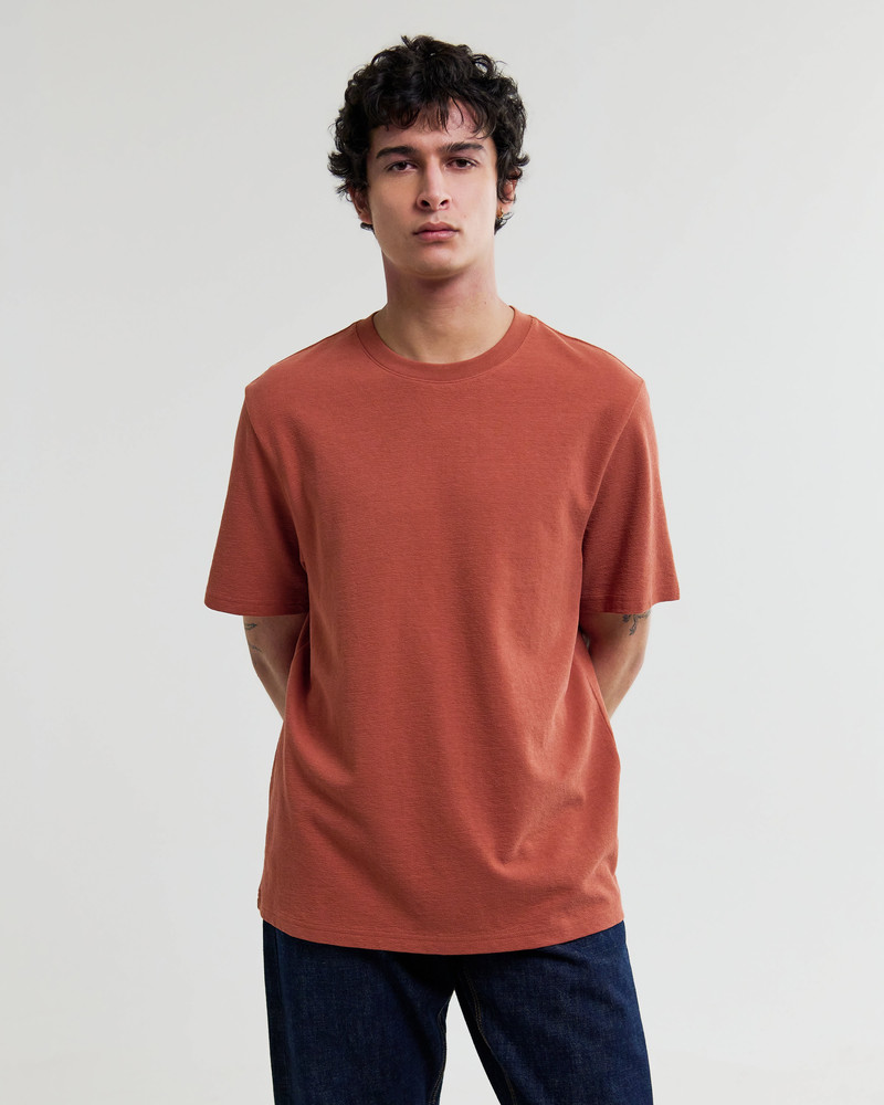 Wax London Dean - Rust Textured Organic Cotton T-Shirt outlook