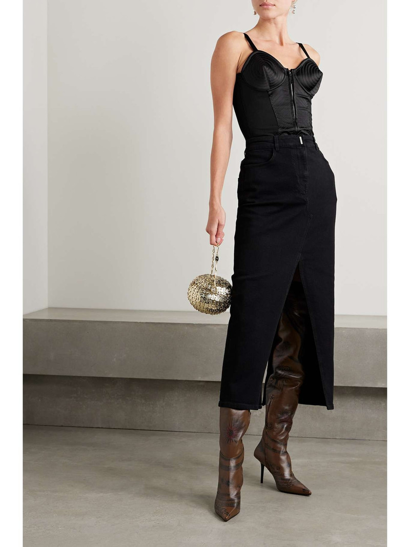 Jean Paul Gaultier Crepe-trimmed quilted satin thong bodysuit outlook