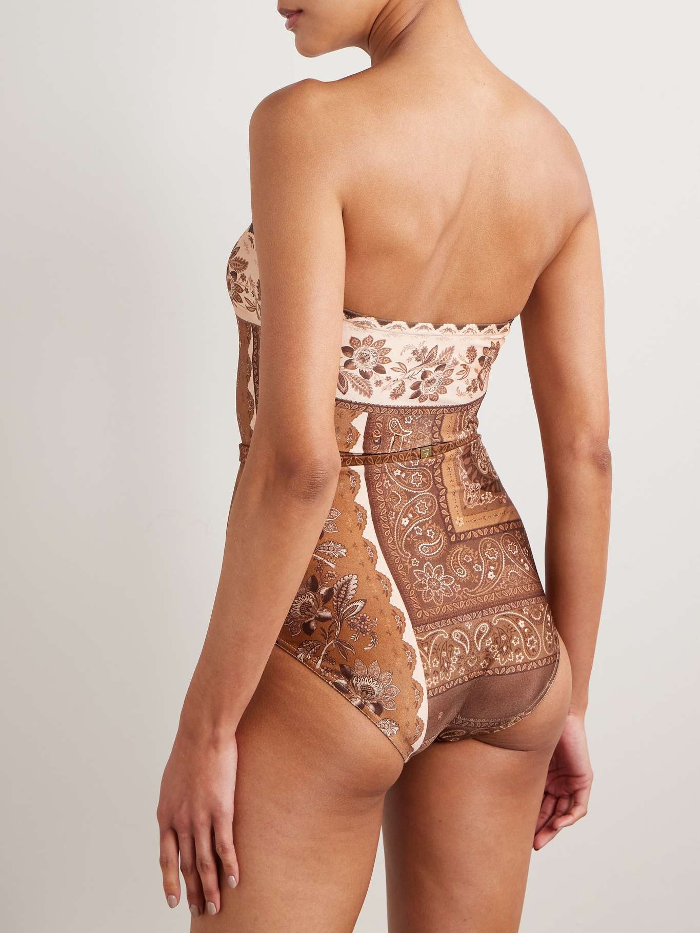 Lucky strapless belted printed swimsuit Brown - 3