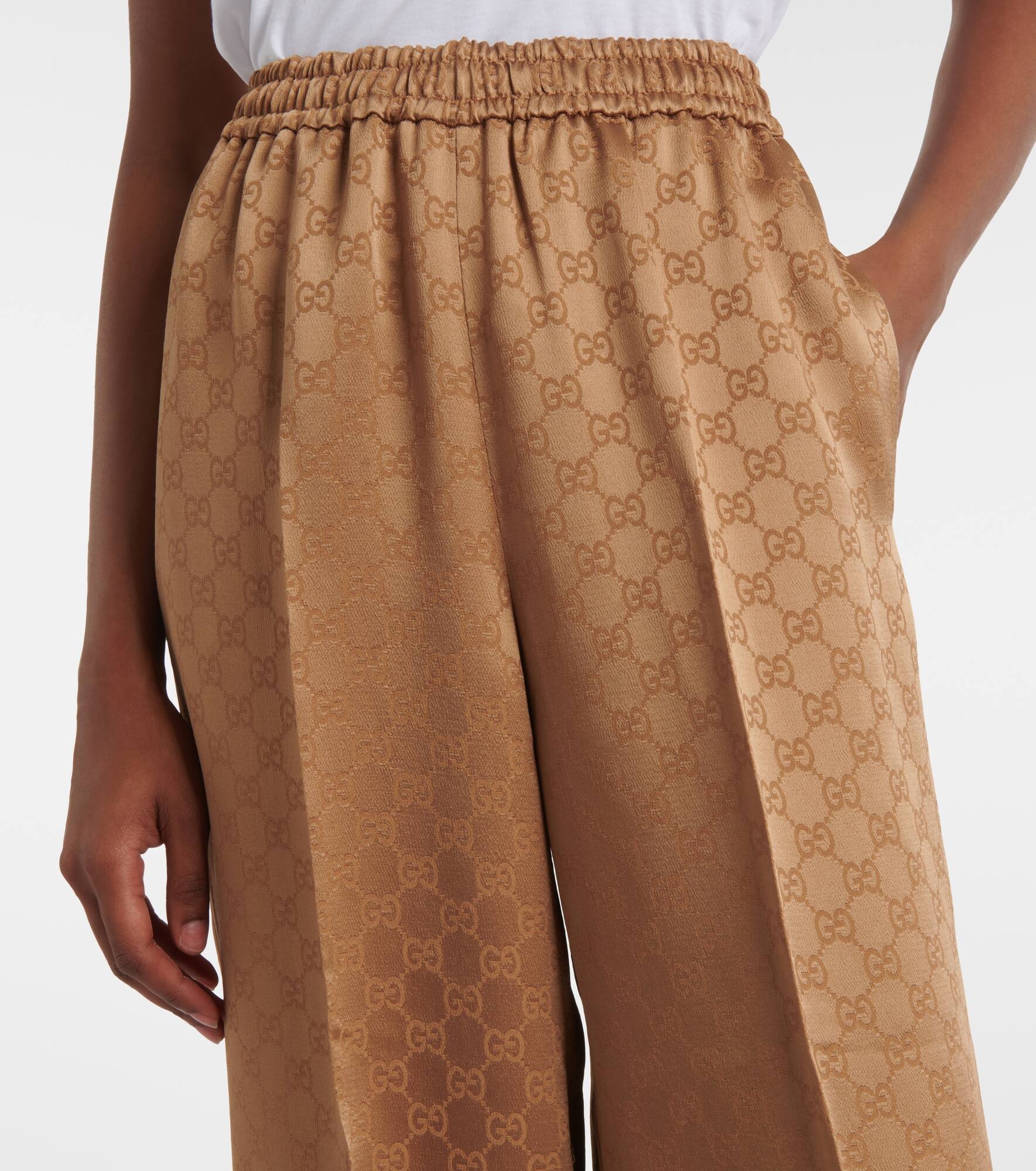 GG jacquard satin wide-leg pants - 4
