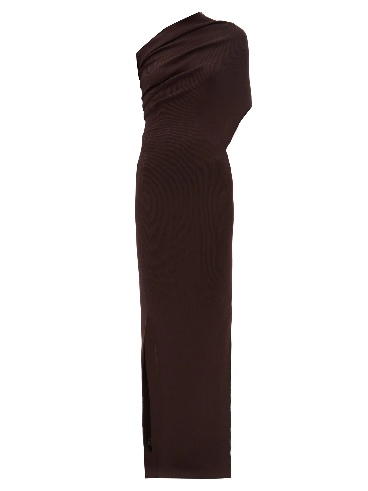 One-shoulder asymmetric ribbed wool maxi dress - 1