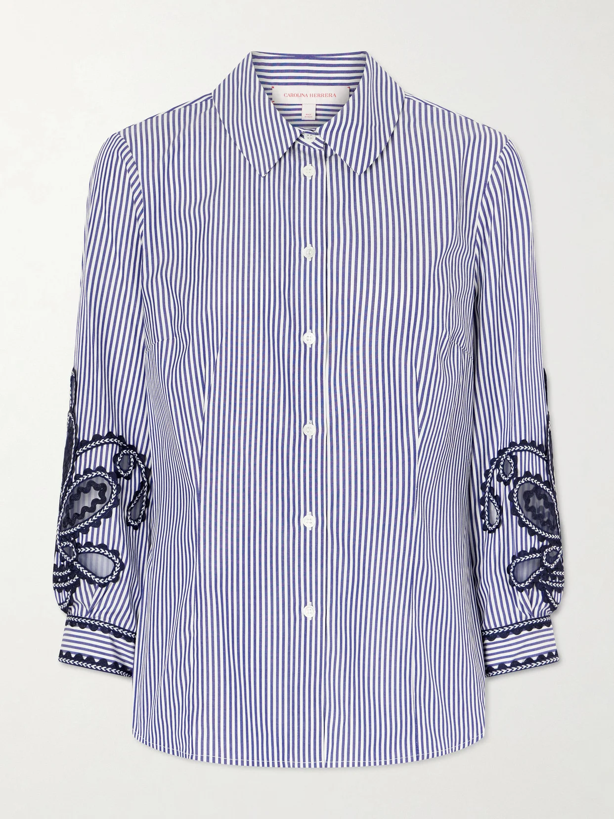 Embroidered Striped Cotton-poplin Shirt - 1