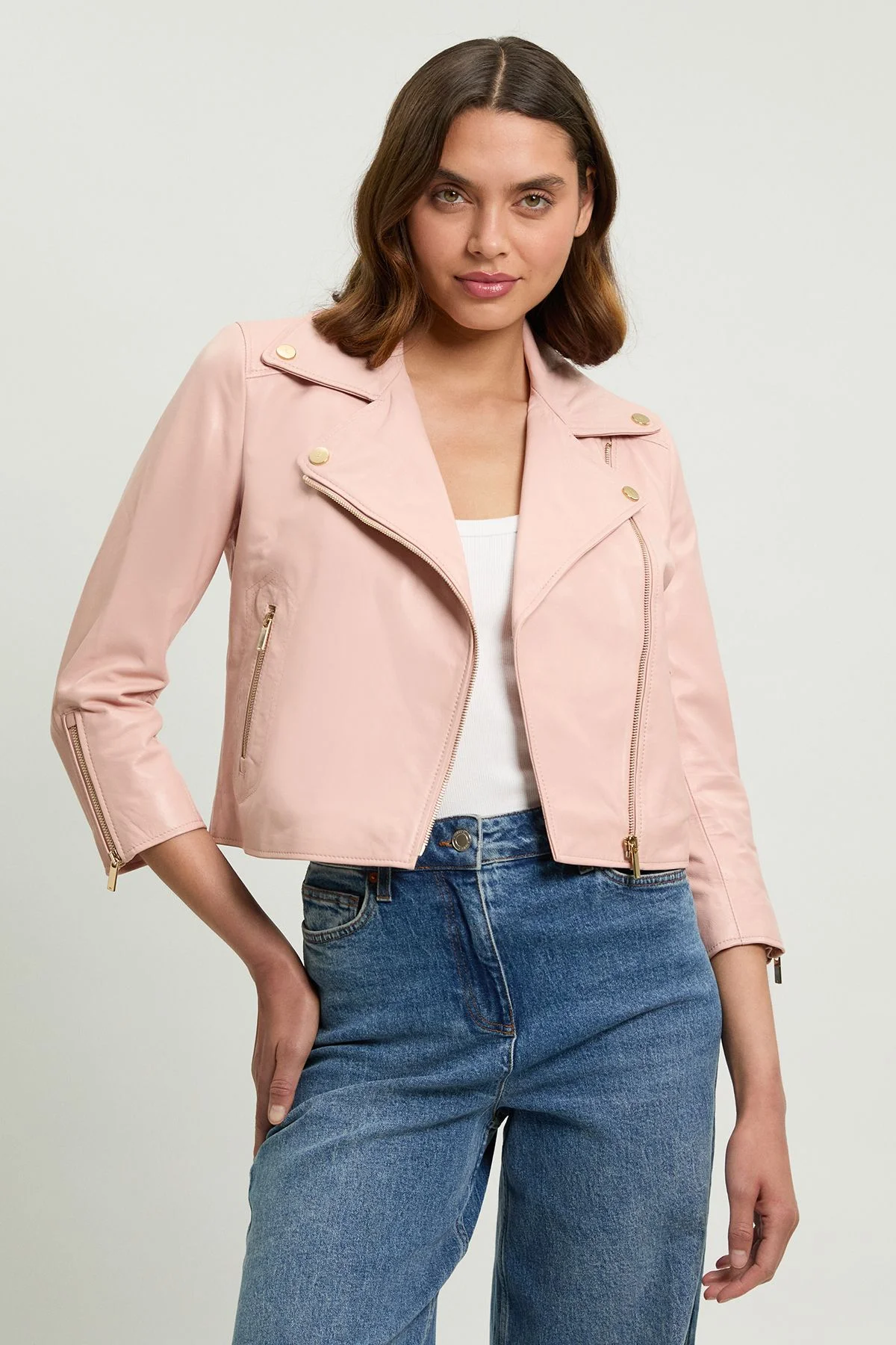 Leather Shrunken Biker Jacket - 1