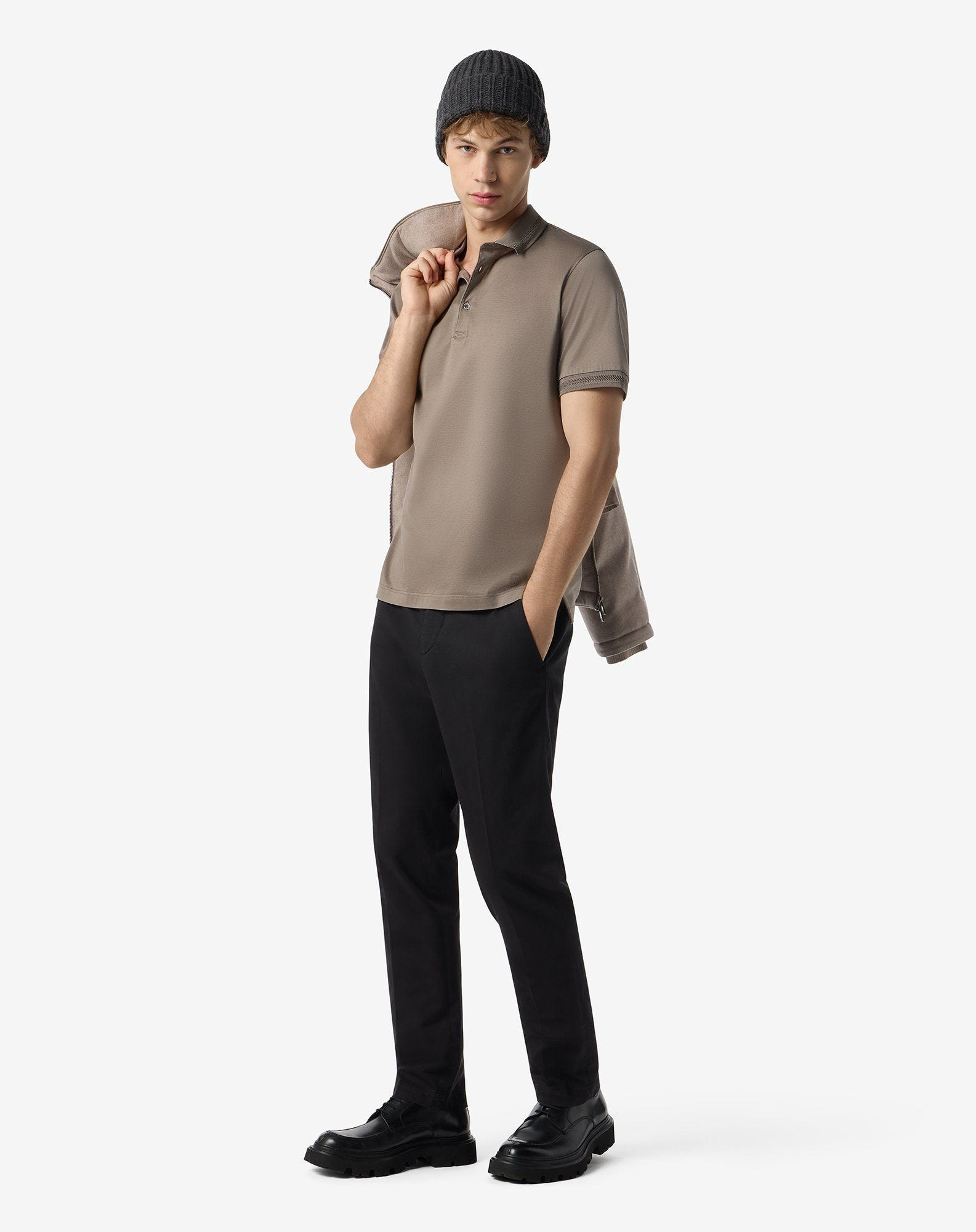 Black garment-dyed stretch cotton trousers - 2