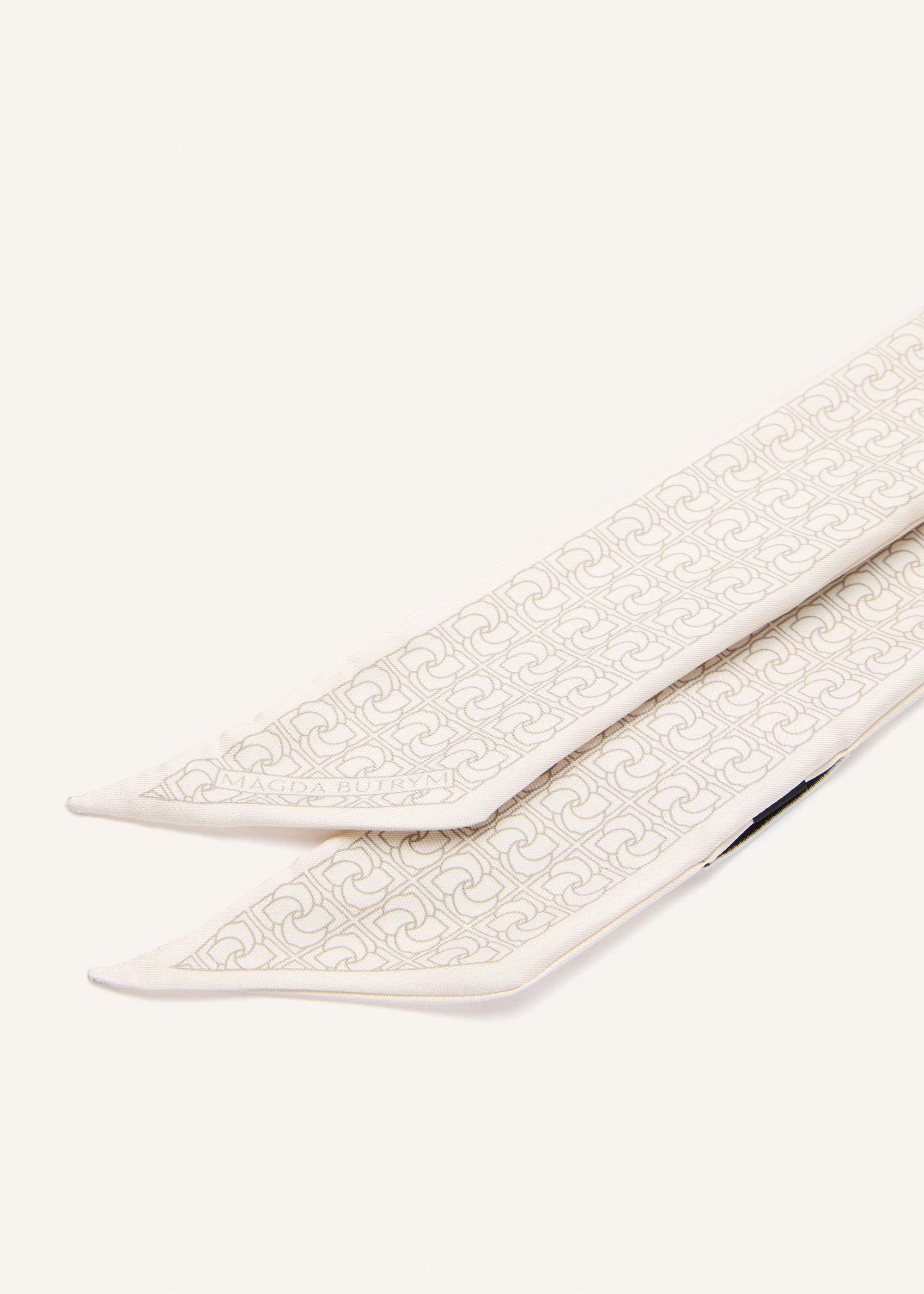 Logo-print silk twilly scarf in cream - 2
