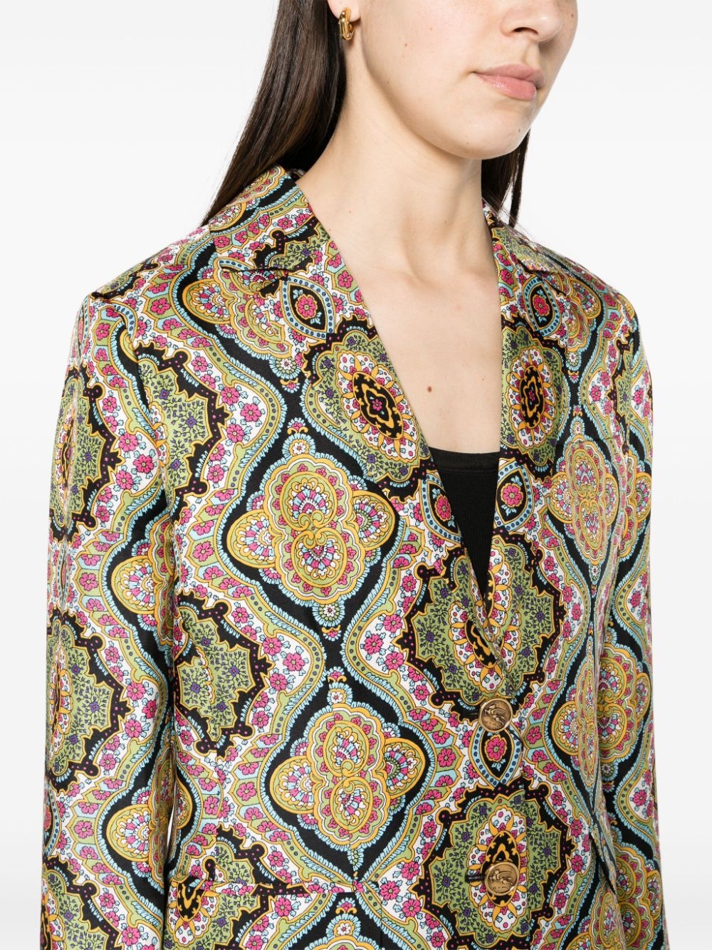floral-print silk blazer - 5