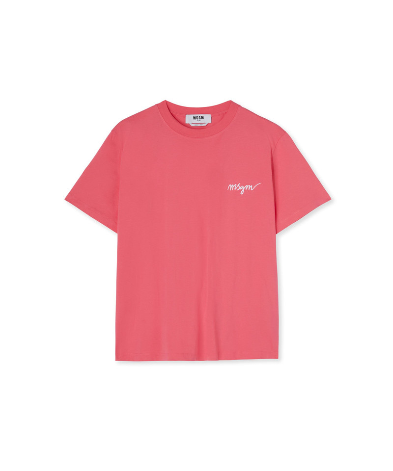 MSGM Cotton crewneck t-shirt with multicolor, embroidered logo in cursive outlook