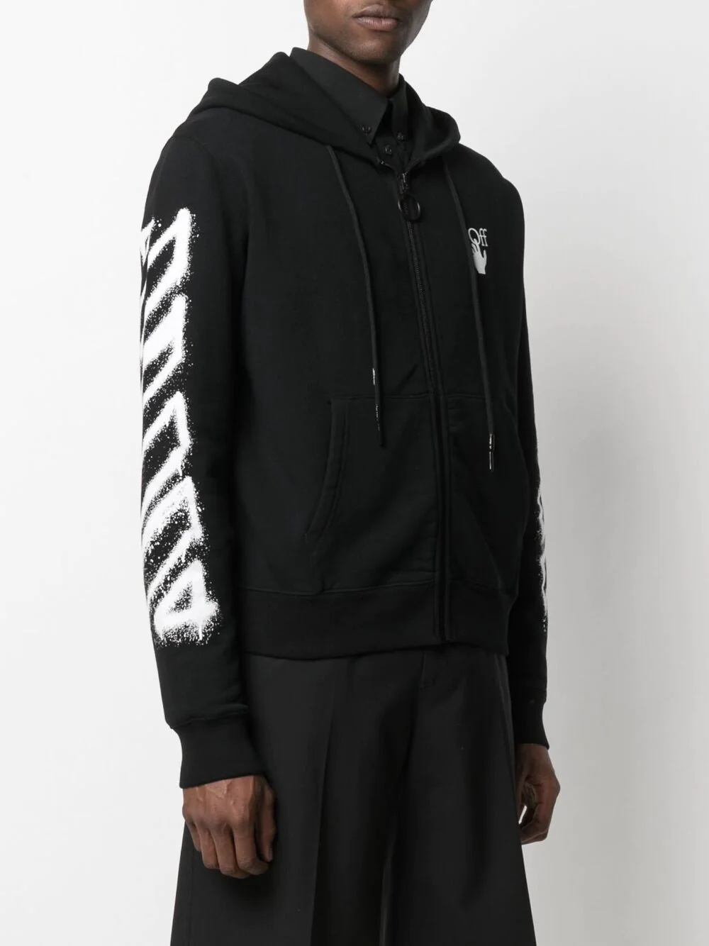 spray marker Diagonal logo print hoodie - 4