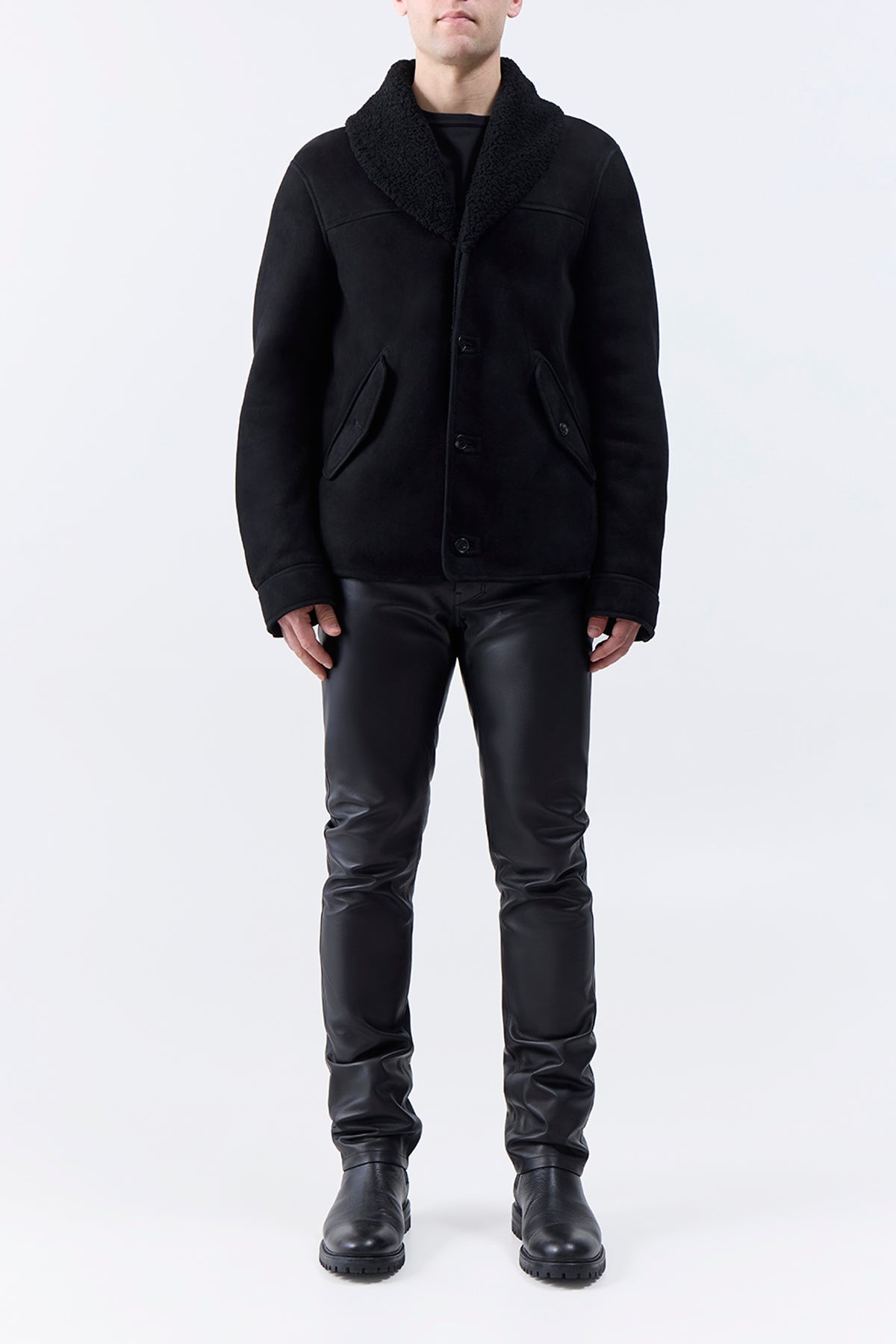 Pilot Jacket in Black Shearling - 3