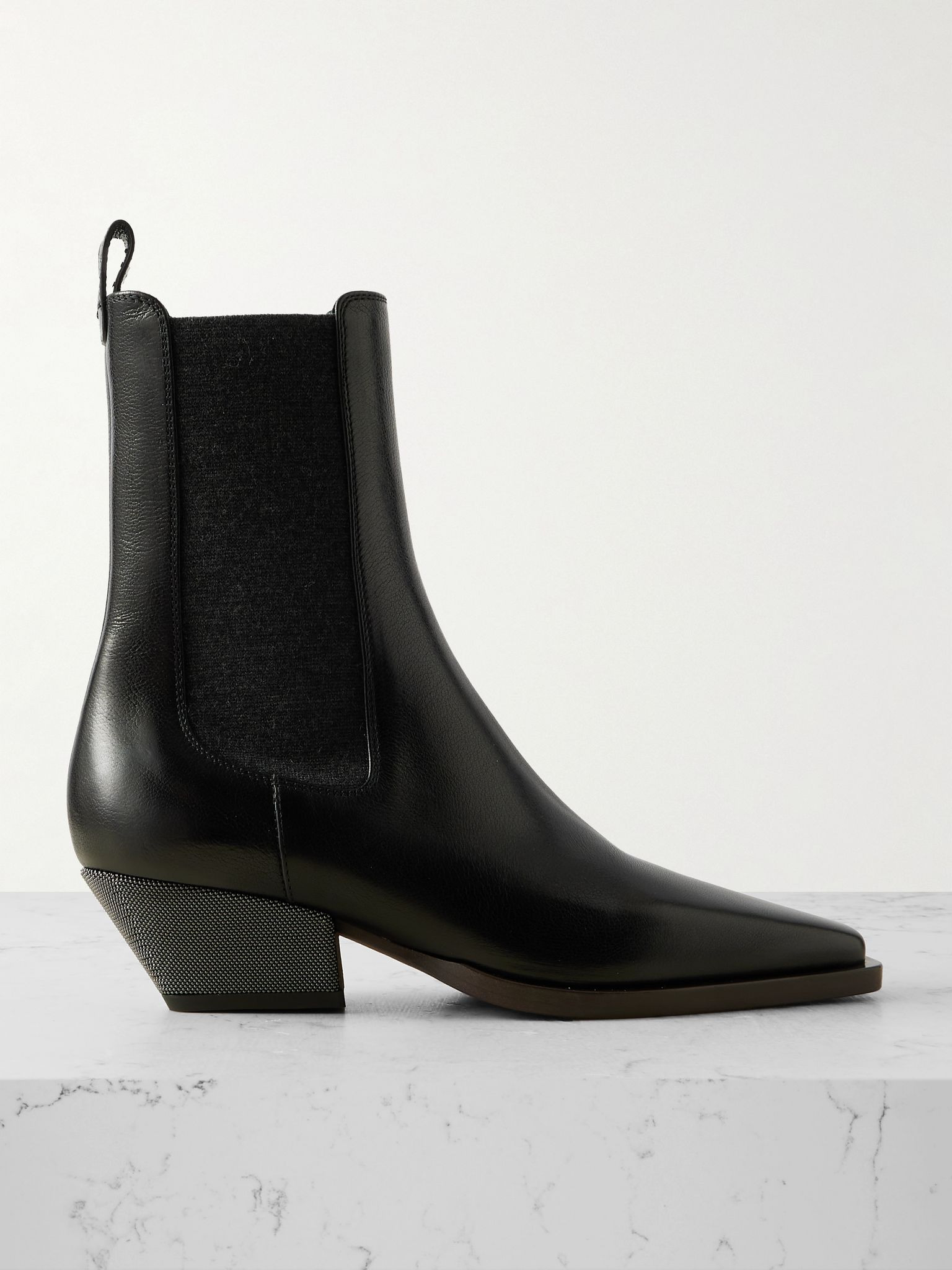 Bead-embellished leather ankle boots Black - 1