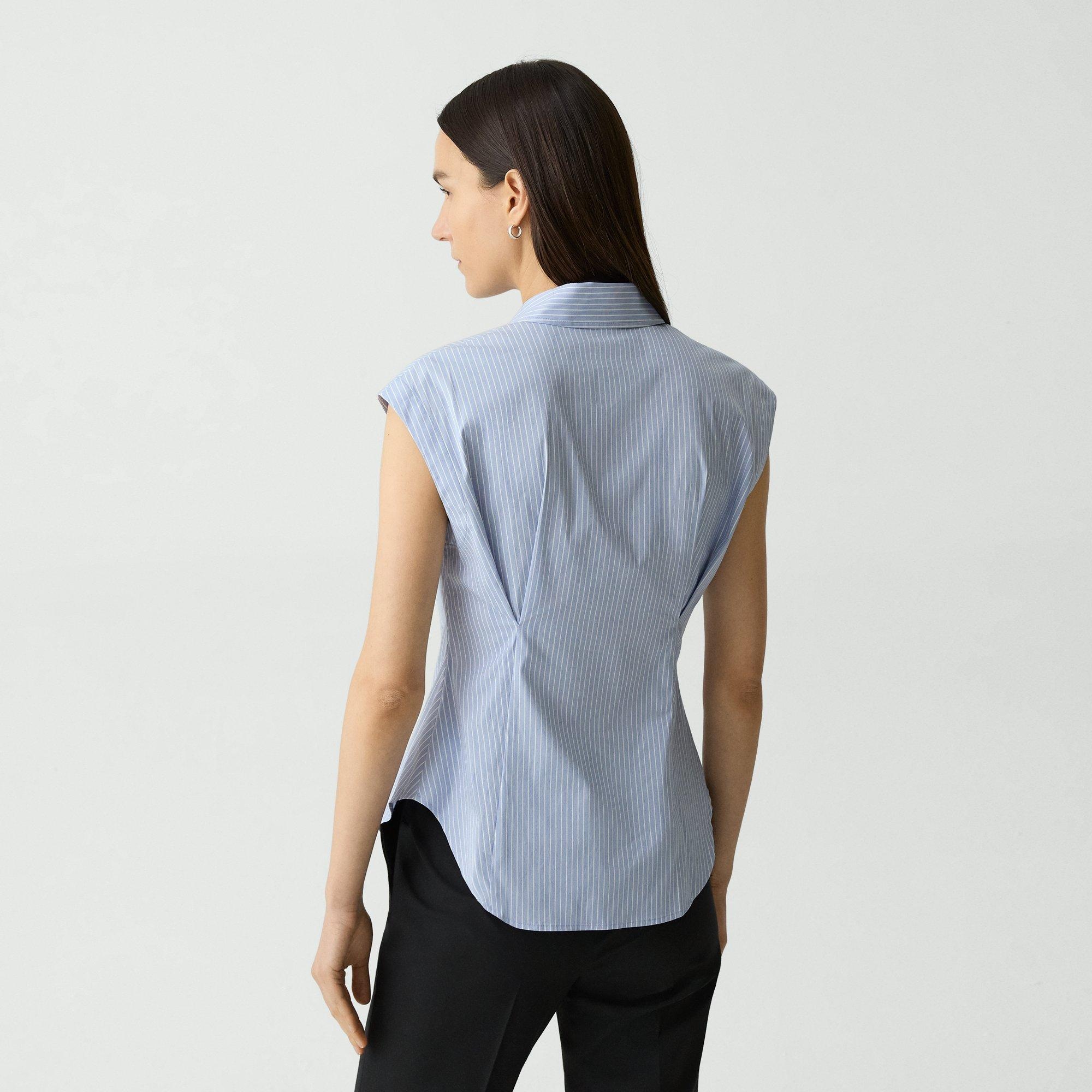 Cinched Cap-Sleeve Shirt in Striped Cotton-Blend - 4