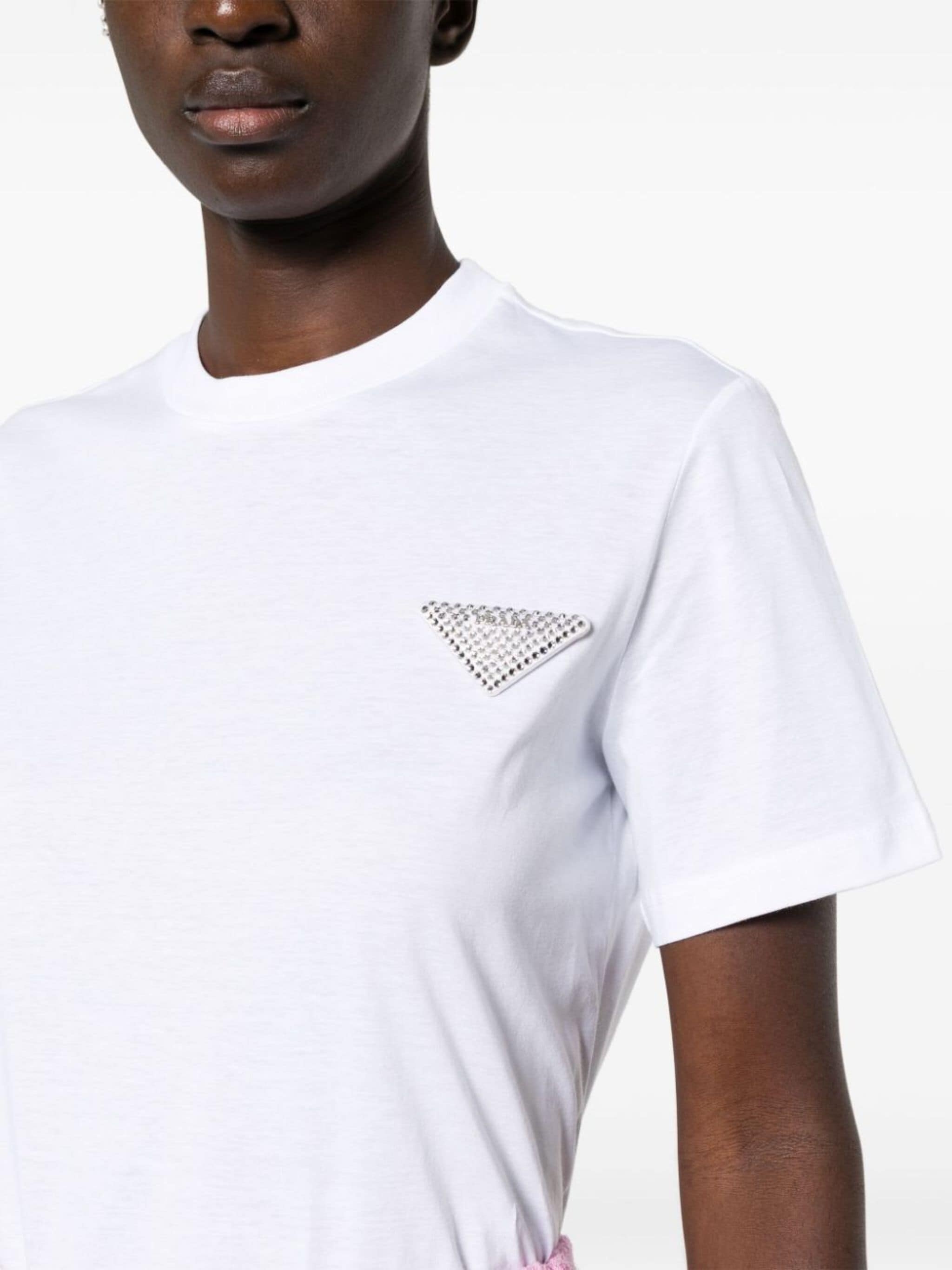 Prada crystal-embellished triangle logo T-shirt | REVERSIBLE