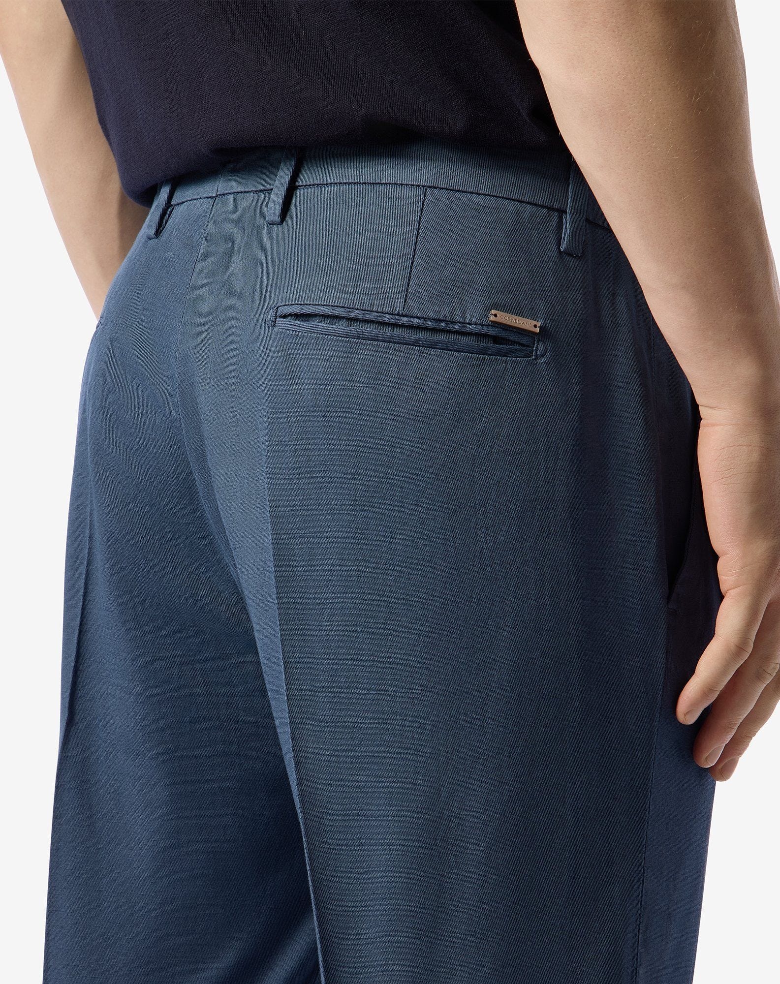 Blue stretch cotton and linen chinos - 5
