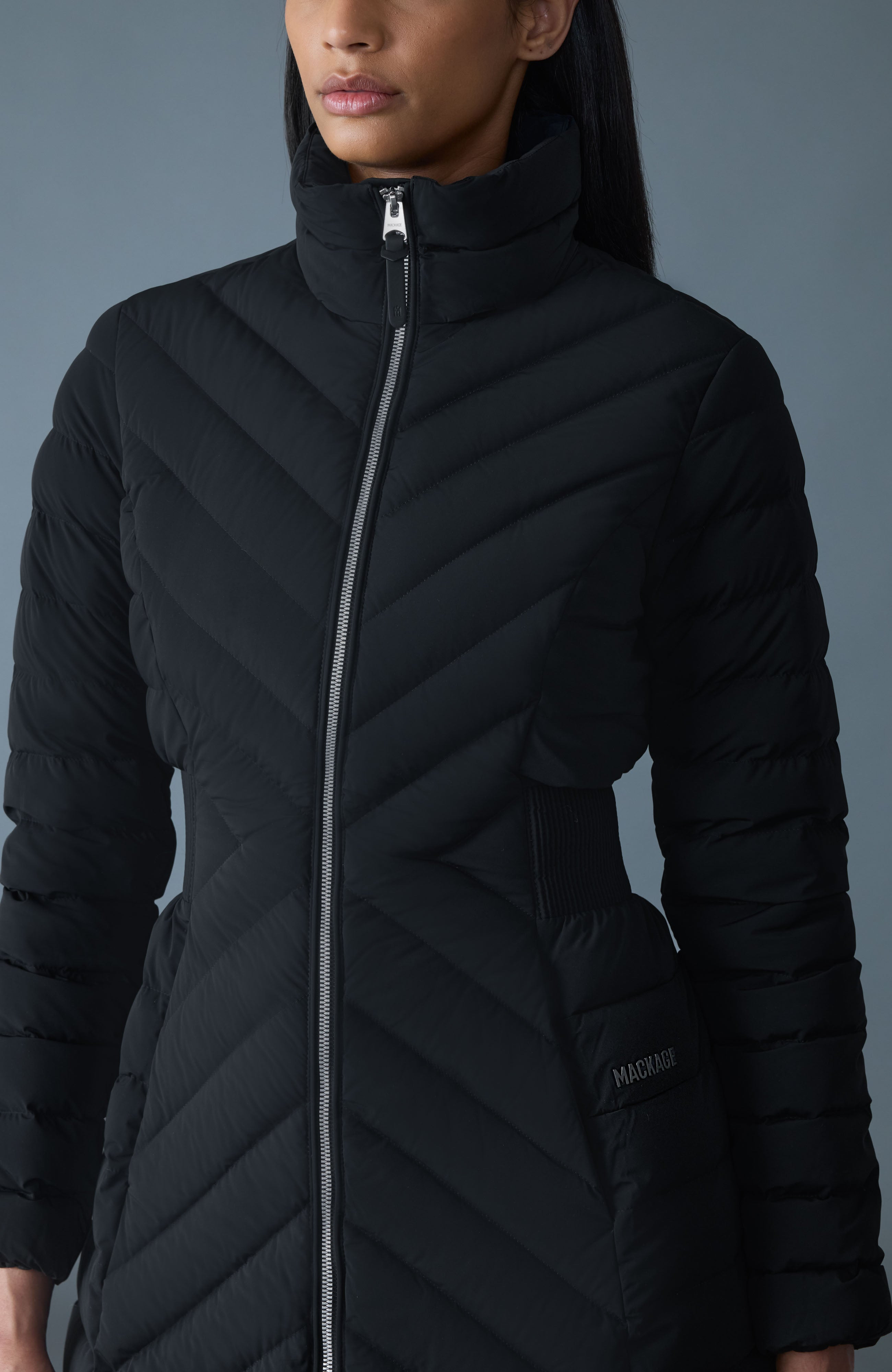 LYRIS Quilted Down Coat with Removable Shearling Collar - 5