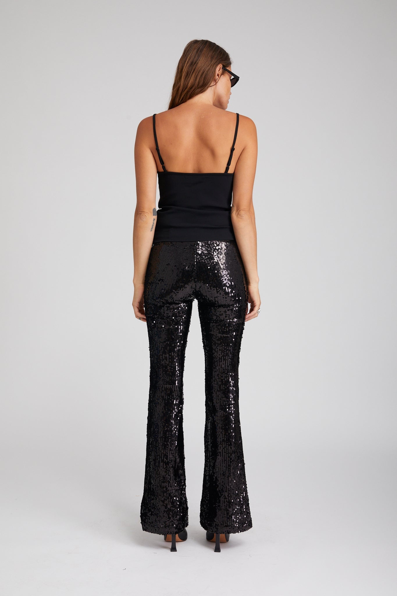BLACK SEQUIN MICRO FLARE PANT - 6
