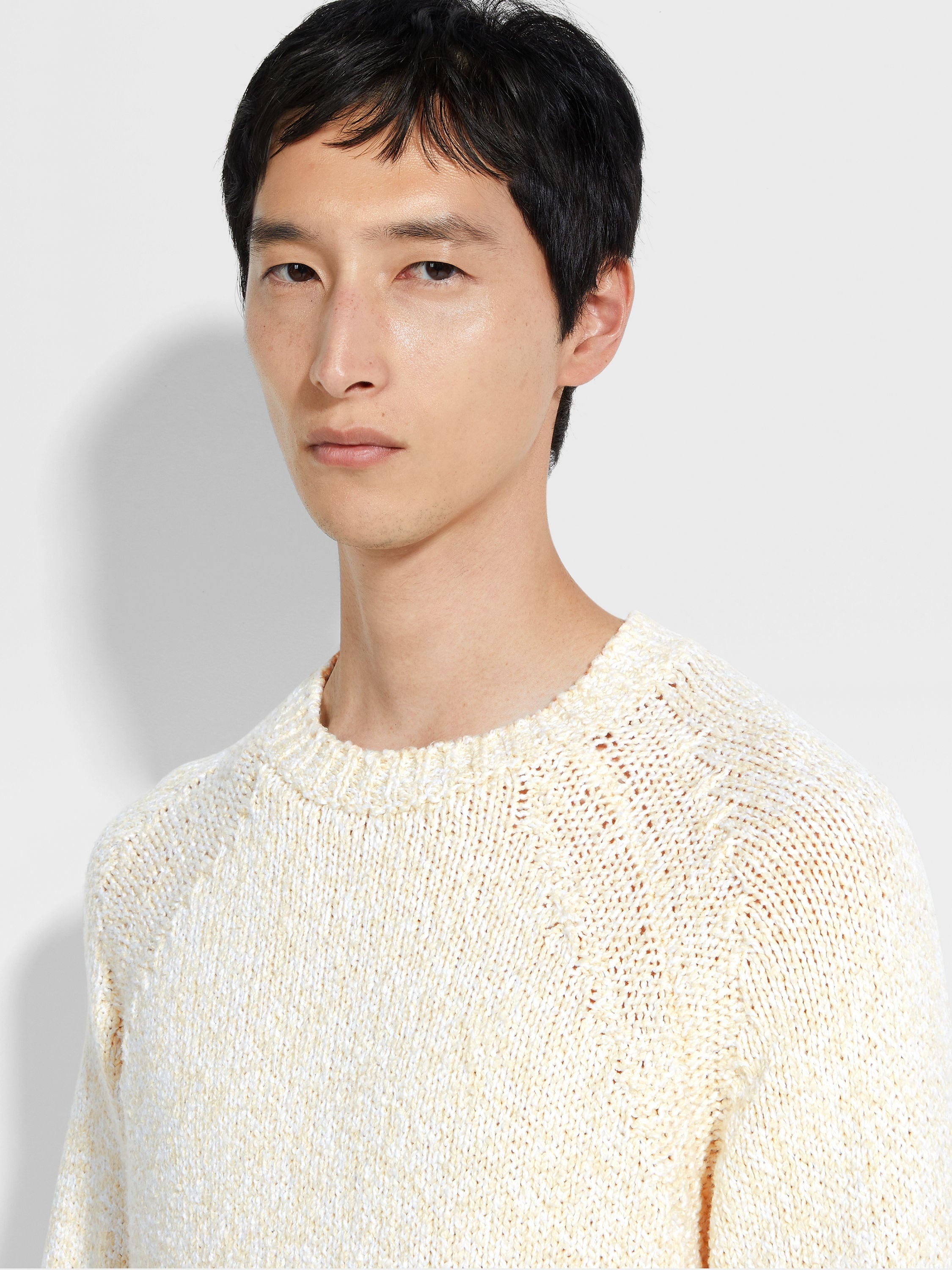 LIGHT YELLOW WHITE AND OPTICAL WHITE COTTON CREWNECK - 2