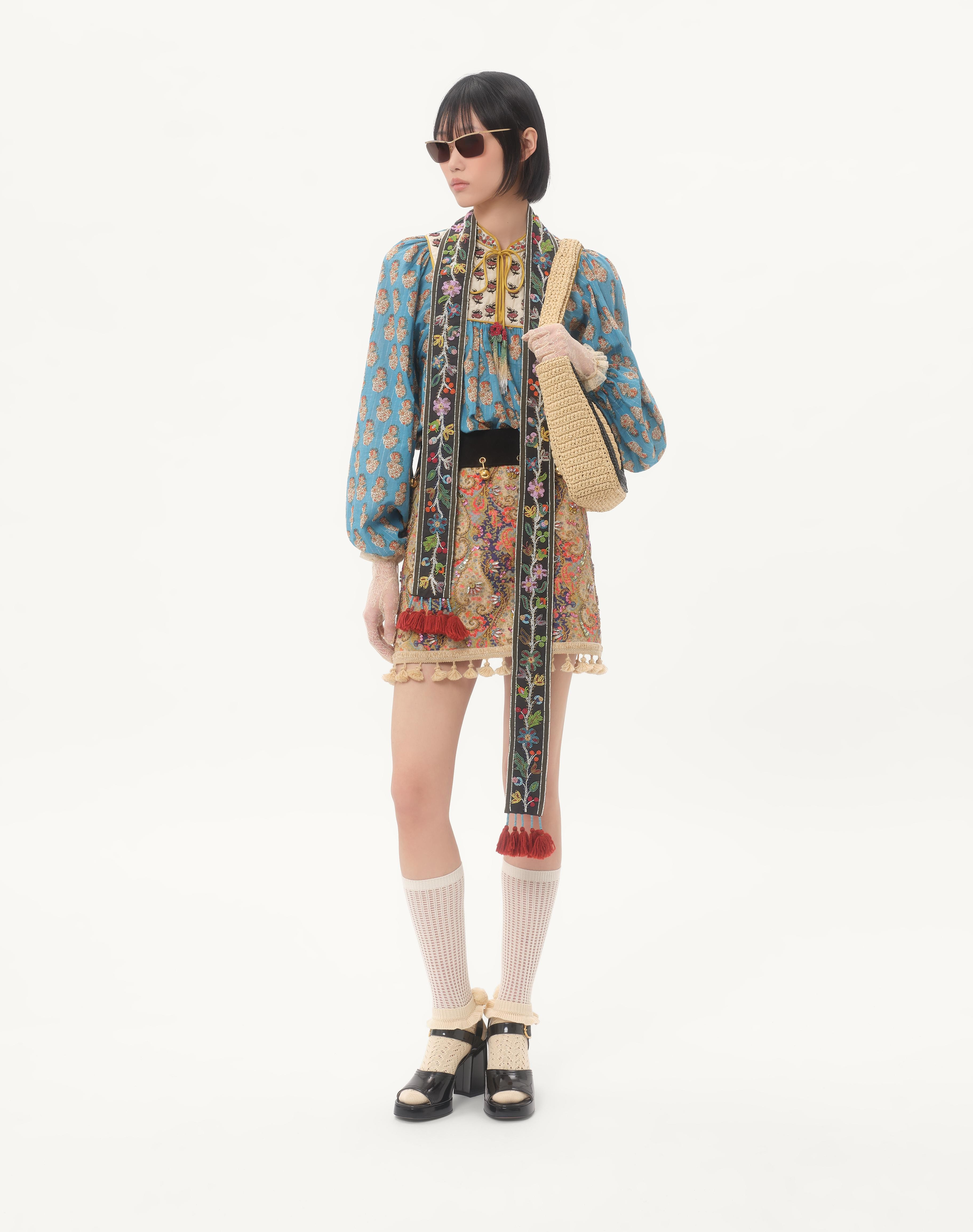 COTTON AND LUREX TOP WITH EMBROIDERED PETALES D'AMOUR PRINT - 2
