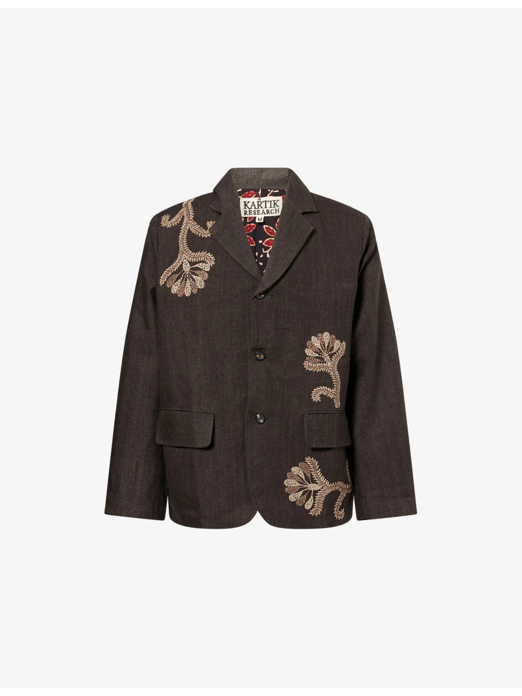 Herringbone Embroidered Single-Breasted Linen Jacket - 1