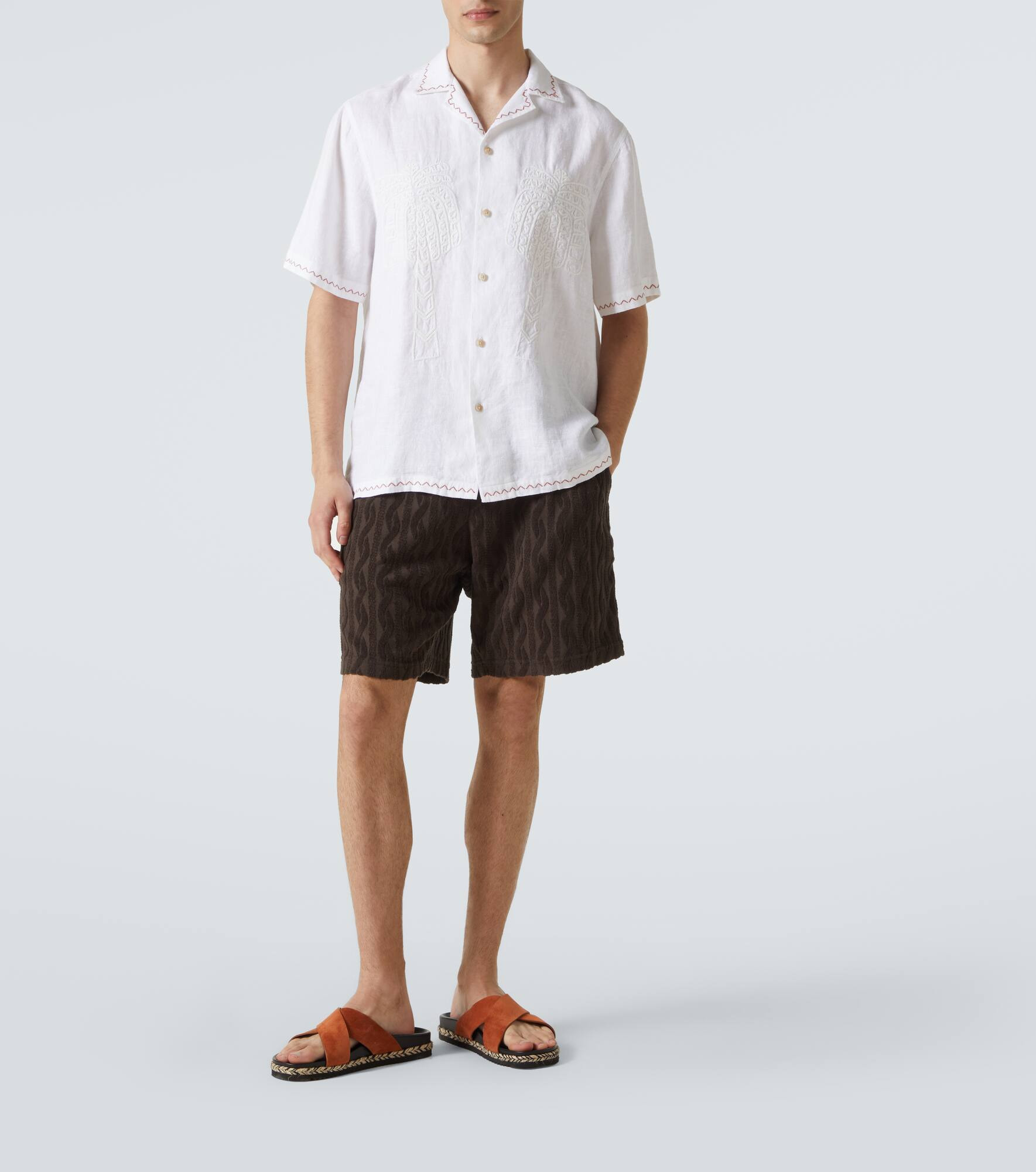 Flavio embroidered linen bowling shirt - 2