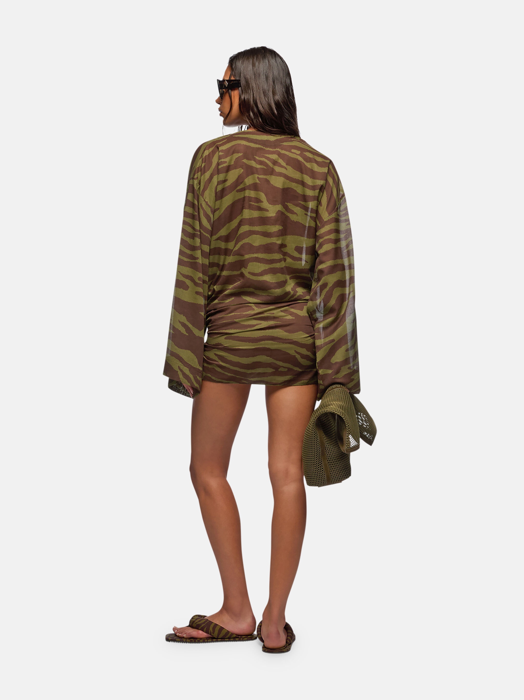 DARK GREEN AND DARK BROWN MINI DRESS - 3