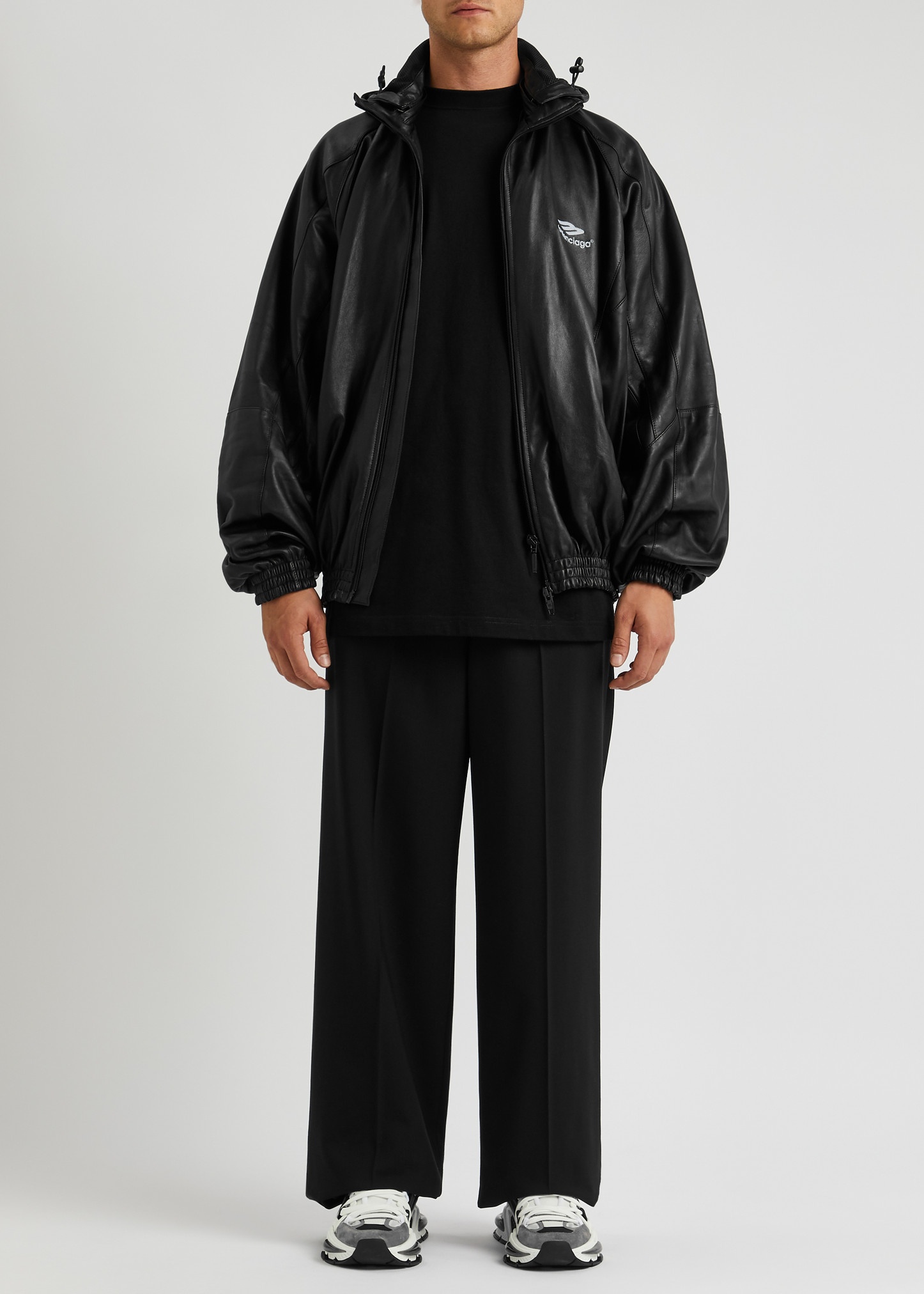 BALENCIAGA Logo-Embroidered Leather Track Jacket | REVERSIBLE