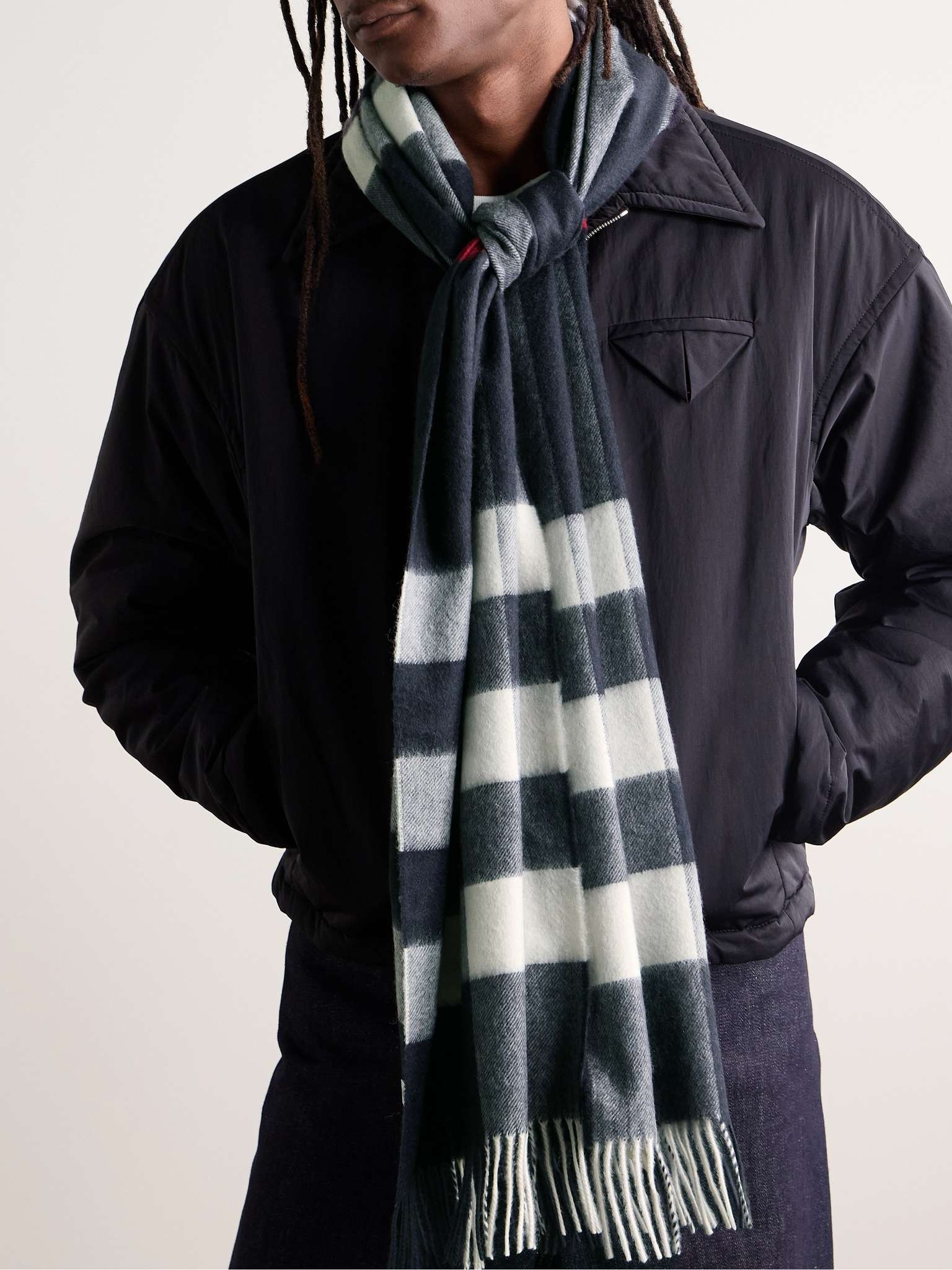 Fringed Checked Cashmere Scarf - 2