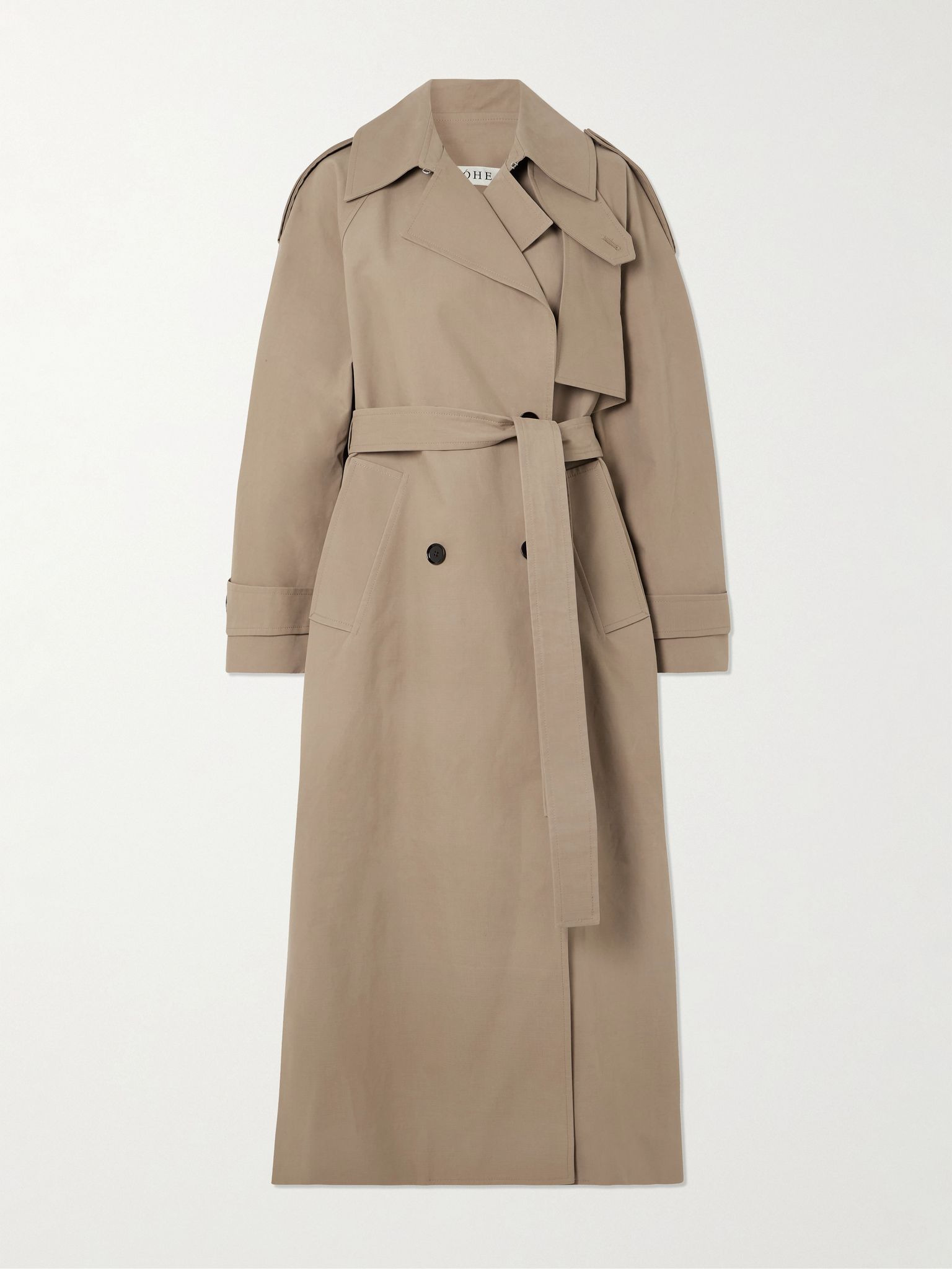 Oversized double-breasted cotton trench coat Brown - 1