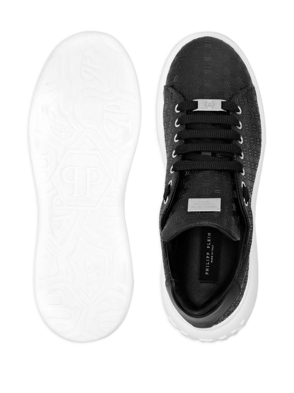 monogram-embossed leather sneakers - 3