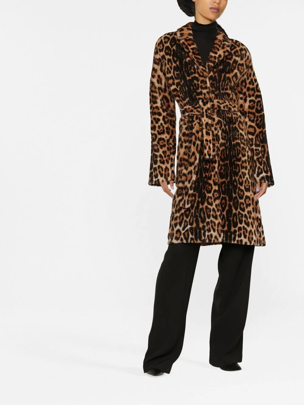 leopard print belted coat - 2