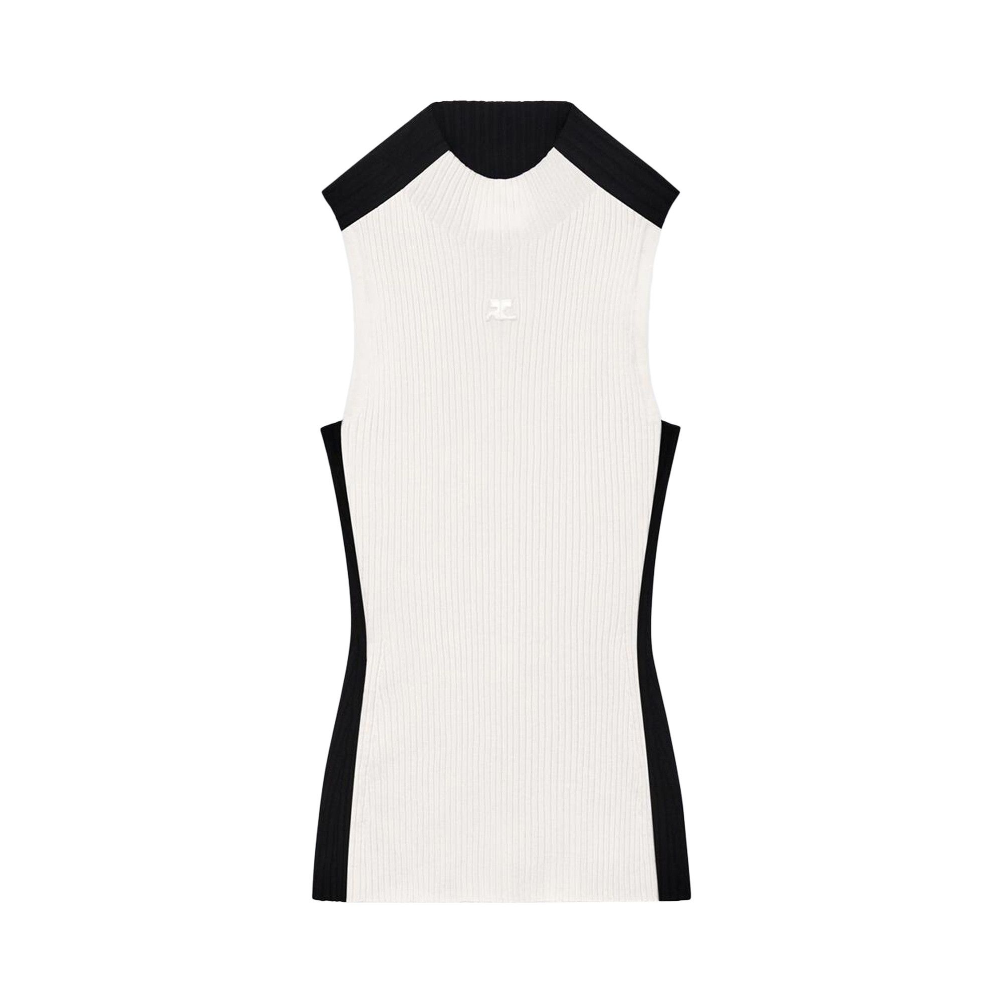 Courrèges Contrast Frame Rib Knit Top 'Blanc/Black' - 1
